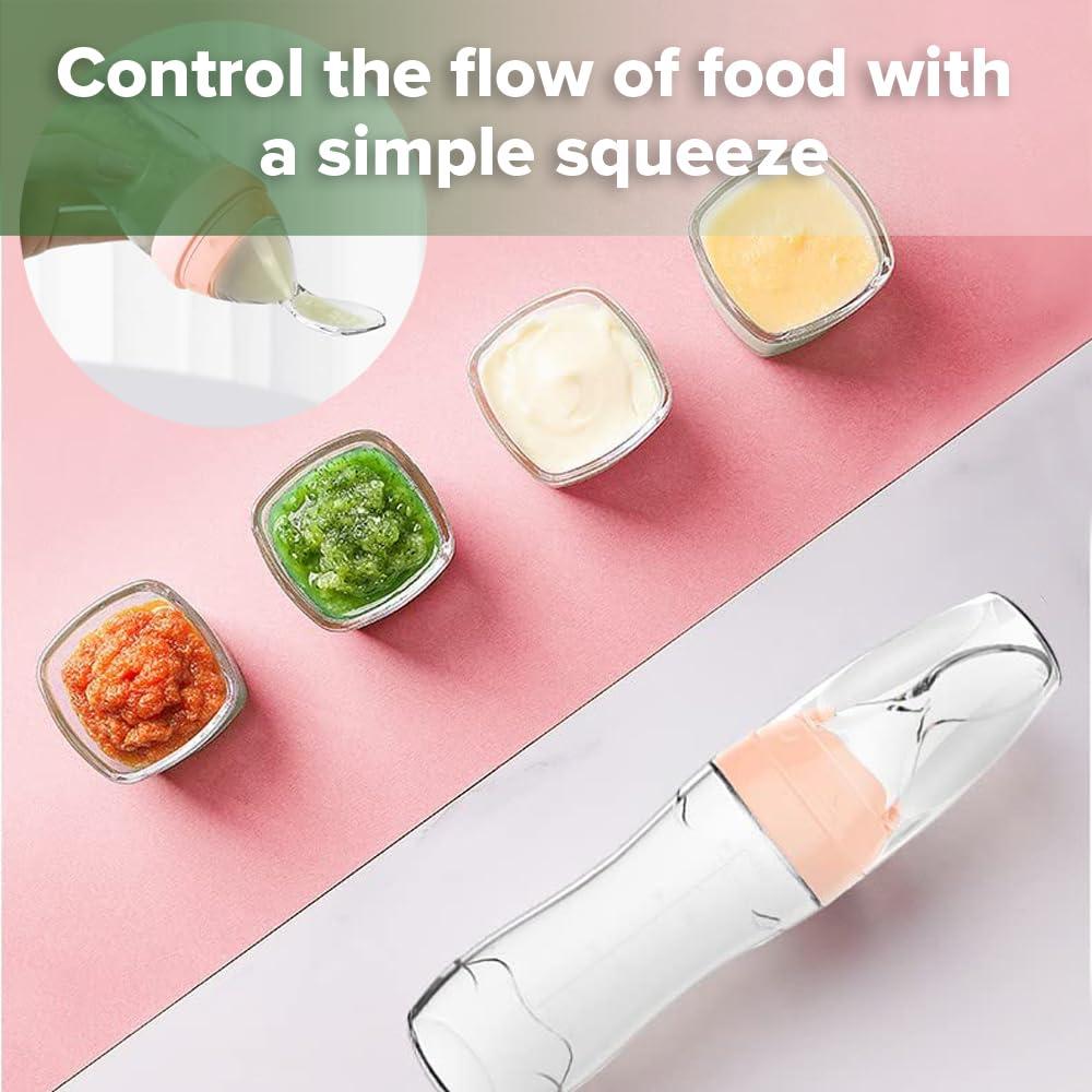 image:imageHaakaa Silicone Baby Food Dispensing Spoon Feeder 4oz Infant Squeeze Cereal Feeder Baby Fresh Food Feeder Feed Bottle for Puree Solid Baby Food BPA Free 4m Babies GreyPeach