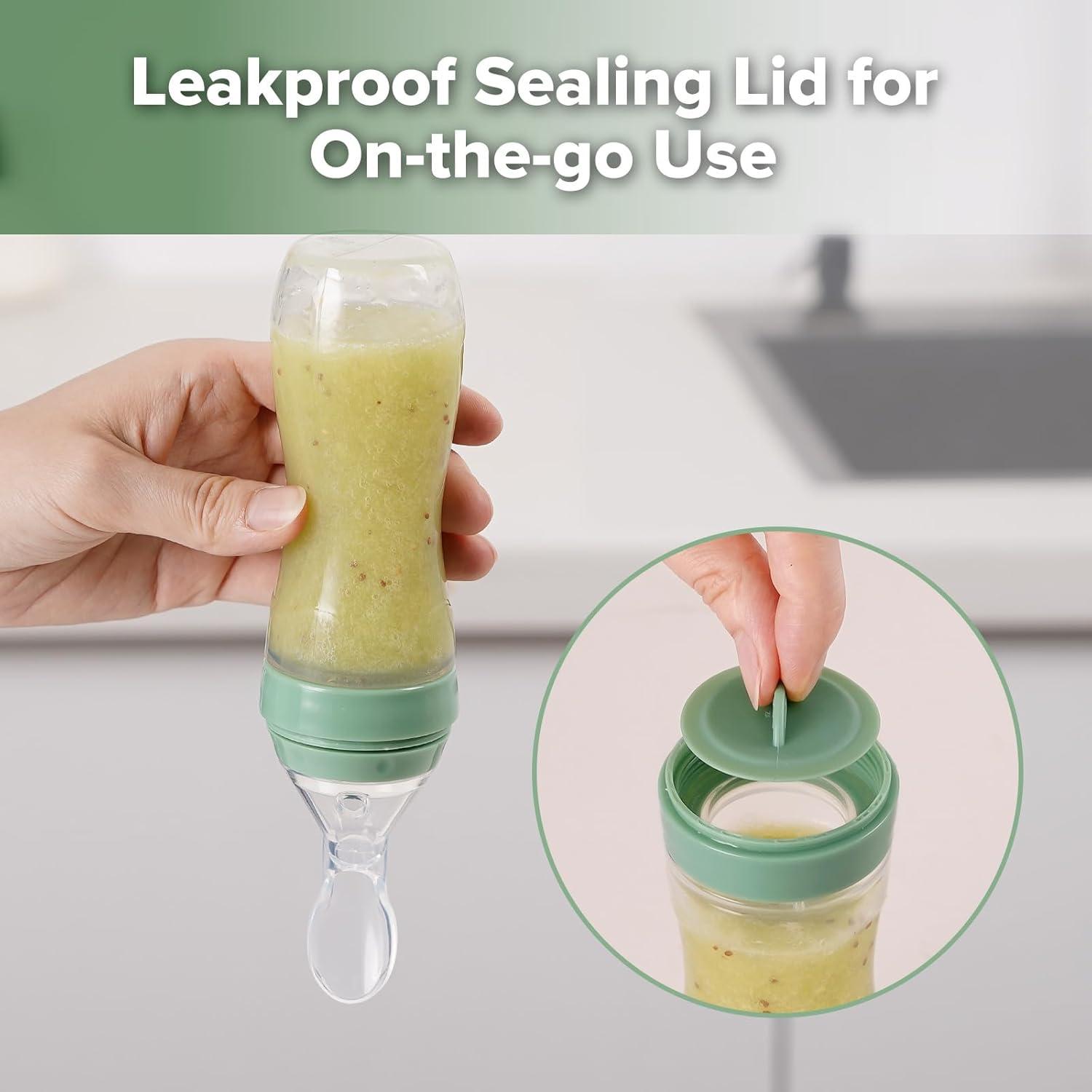 image:imageHaakaa Silicone Baby Food Dispensing Spoon Feeder 4oz Infant Squeeze Cereal Feeder Baby Fresh Food Feeder Feed Bottle for Puree Solid Baby Food BPA Free 4m Babies GreyPea Green
