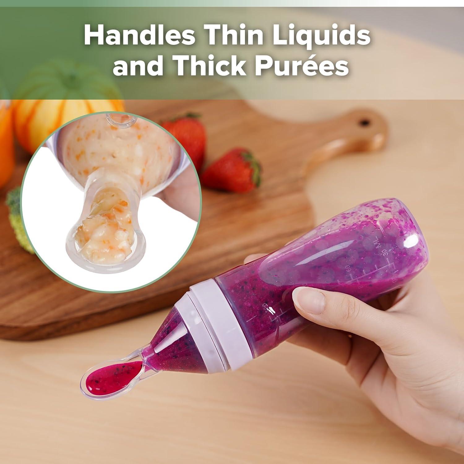 image:imageHaakaa Silicone Baby Food Dispensing Spoon Feeder 4oz Infant Squeeze Cereal Feeder Baby Fresh Food Feeder Feed Bottle for Puree Solid Baby Food BPA Free 4m Babies GreyLavender