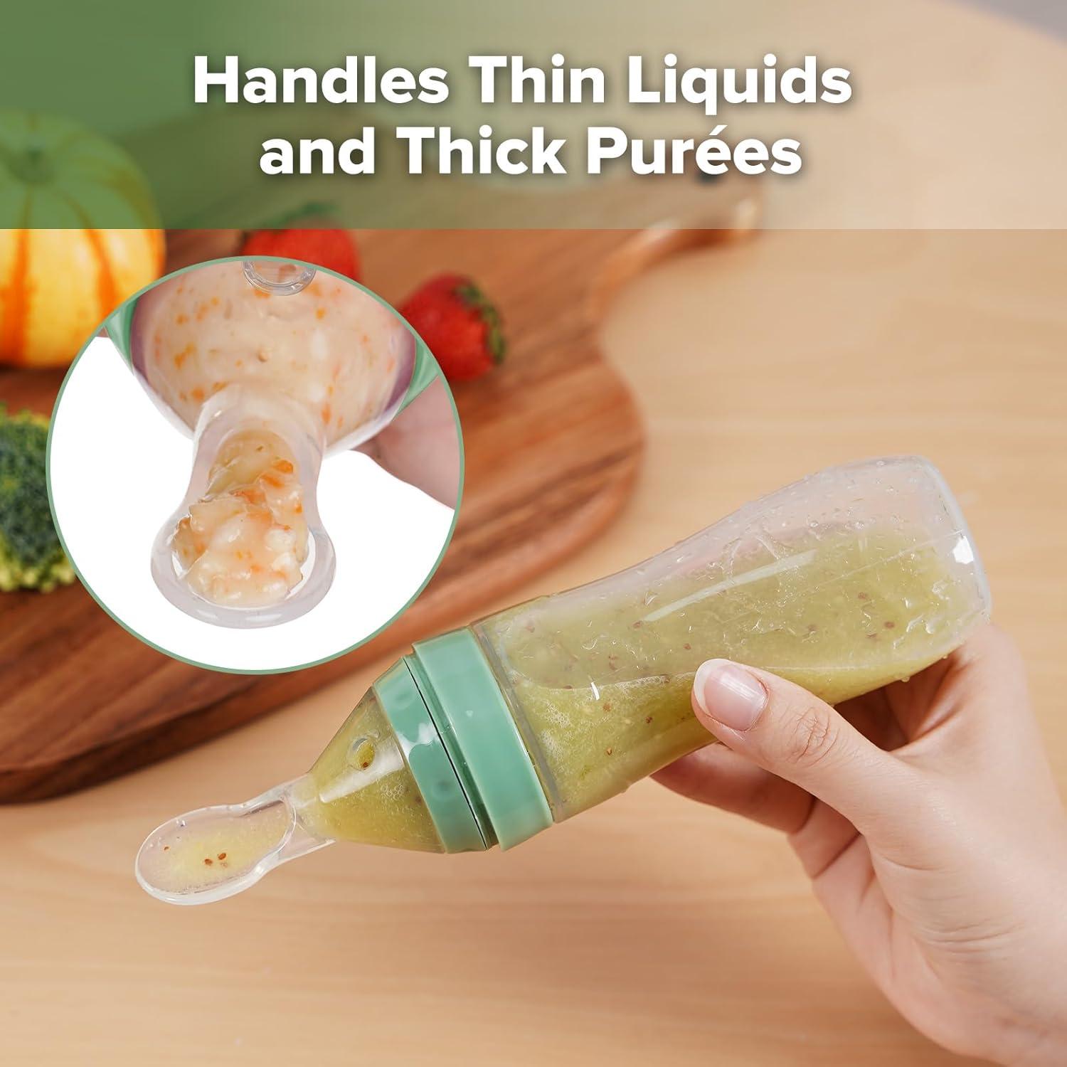 image:imageHaakaa Silicone Baby Food Dispensing Spoon Feeder 4oz Infant Squeeze Cereal Feeder Baby Fresh Food Feeder Feed Bottle for Puree Solid Baby Food BPA Free 4m Babies GreyPea Green