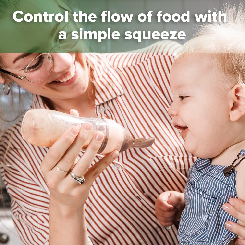 image:imageHaakaa Silicone Baby Food Dispensing Spoon Feeder 4oz Infant Squeeze Cereal Feeder Baby Fresh Food Feeder Feed Bottle for Puree Solid Baby Food BPA Free 4m Babies GreyPeach