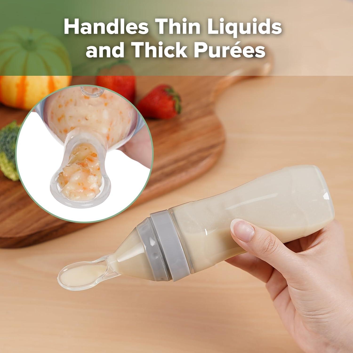 image:imageHaakaa Silicone Baby Food Dispensing Spoon Feeder 4oz Infant Squeeze Cereal Feeder Baby Fresh Food Feeder Feed Bottle for Puree Solid Baby Food BPA Free 4m Babies GreyGrey