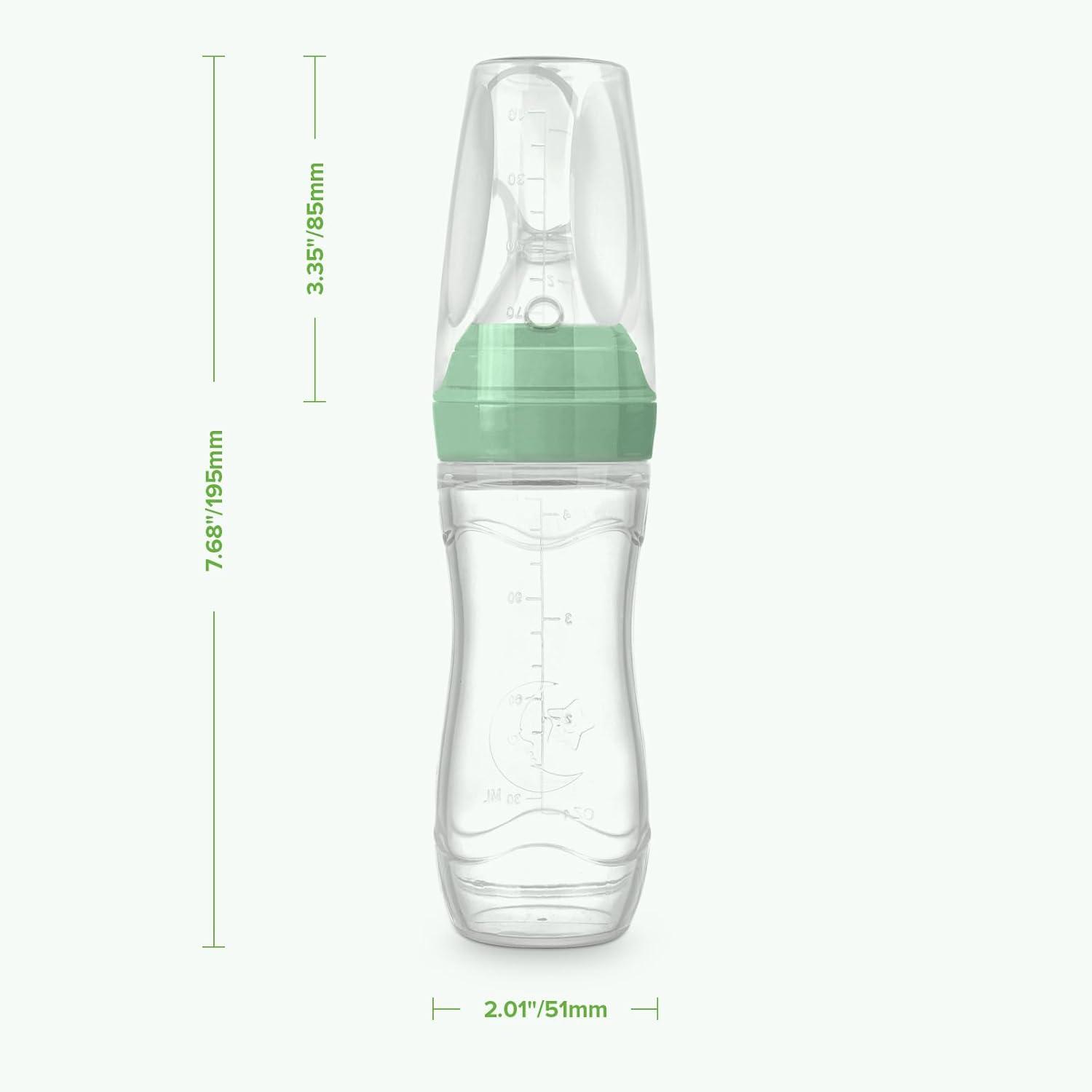 image:imageHaakaa Silicone Baby Food Dispensing Spoon Feeder 4oz Infant Squeeze Cereal Feeder Baby Fresh Food Feeder Feed Bottle for Puree Solid Baby Food BPA Free 4m Babies GreyPea Green