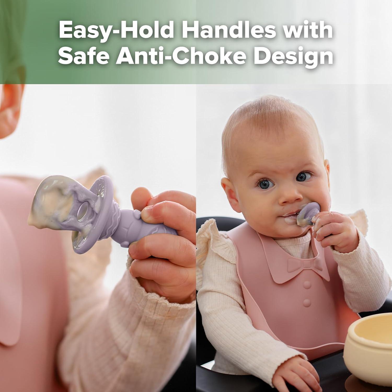 image:imageHaakaa Silicone Baby Spoons Self Feeding 6 Months Baby Utensils with AntiChoke Astronaut Handle EasyGrip GumFriendly Durable amp Safe Baby Spoons for BLW amp First Stage FeedingLavender