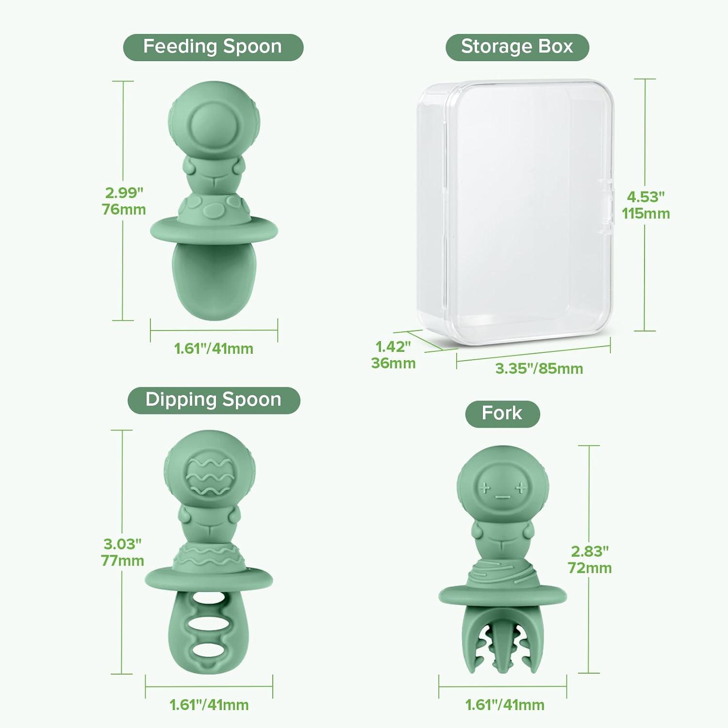 image:imageHaakaa Silicone Baby Spoons Self Feeding 6 Months Baby Utensils with AntiChoke Astronaut Handle EasyGrip GumFriendly Durable amp Safe Baby Spoons for BLW amp First Stage FeedingPea Green