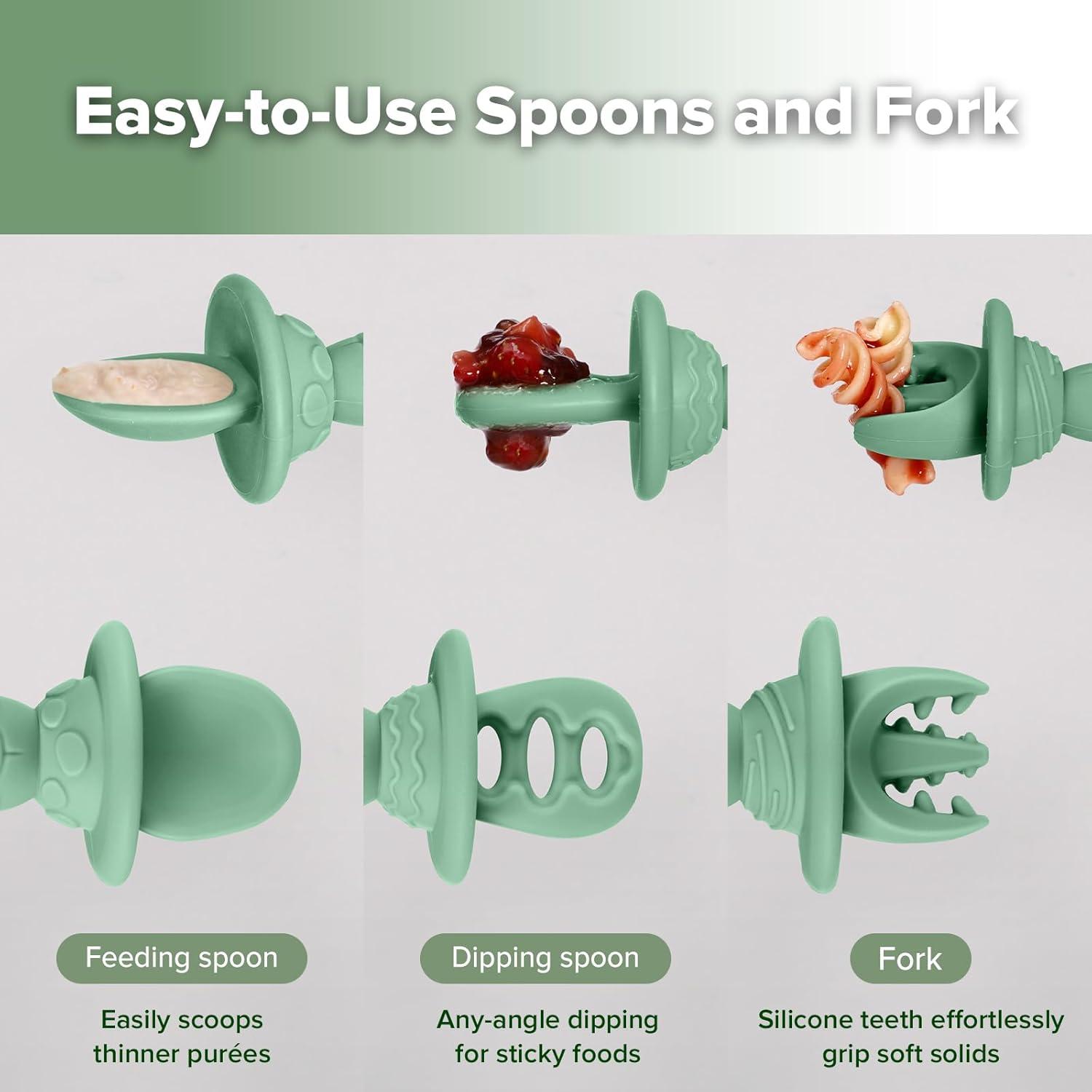 image:imageHaakaa Silicone Baby Spoons Self Feeding 6 Months Baby Utensils with AntiChoke Astronaut Handle EasyGrip GumFriendly Durable amp Safe Baby Spoons for BLW amp First Stage FeedingPea Green