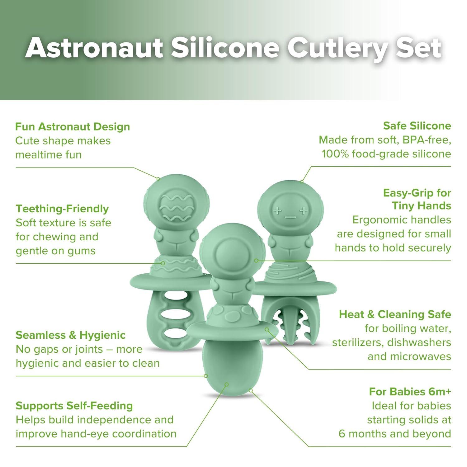 image:imageHaakaa Silicone Baby Spoons Self Feeding 6 Months Baby Utensils with AntiChoke Astronaut Handle EasyGrip GumFriendly Durable amp Safe Baby Spoons for BLW amp First Stage FeedingPea Green