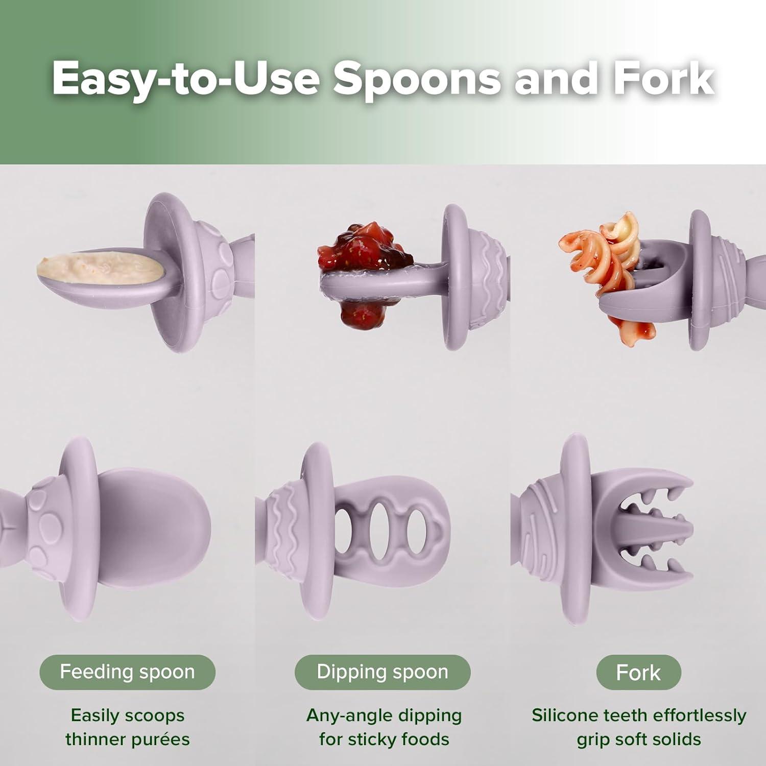 image:imageHaakaa Silicone Baby Spoons Self Feeding 6 Months Baby Utensils with AntiChoke Astronaut Handle EasyGrip GumFriendly Durable amp Safe Baby Spoons for BLW amp First Stage FeedingLavender