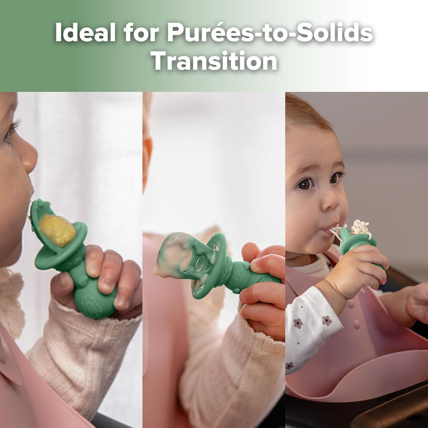image:imageHaakaa Silicone Baby Spoons Self Feeding 6 Months Baby Utensils with AntiChoke Astronaut Handle EasyGrip GumFriendly Durable amp Safe Baby Spoons for BLW amp First Stage FeedingPea Green