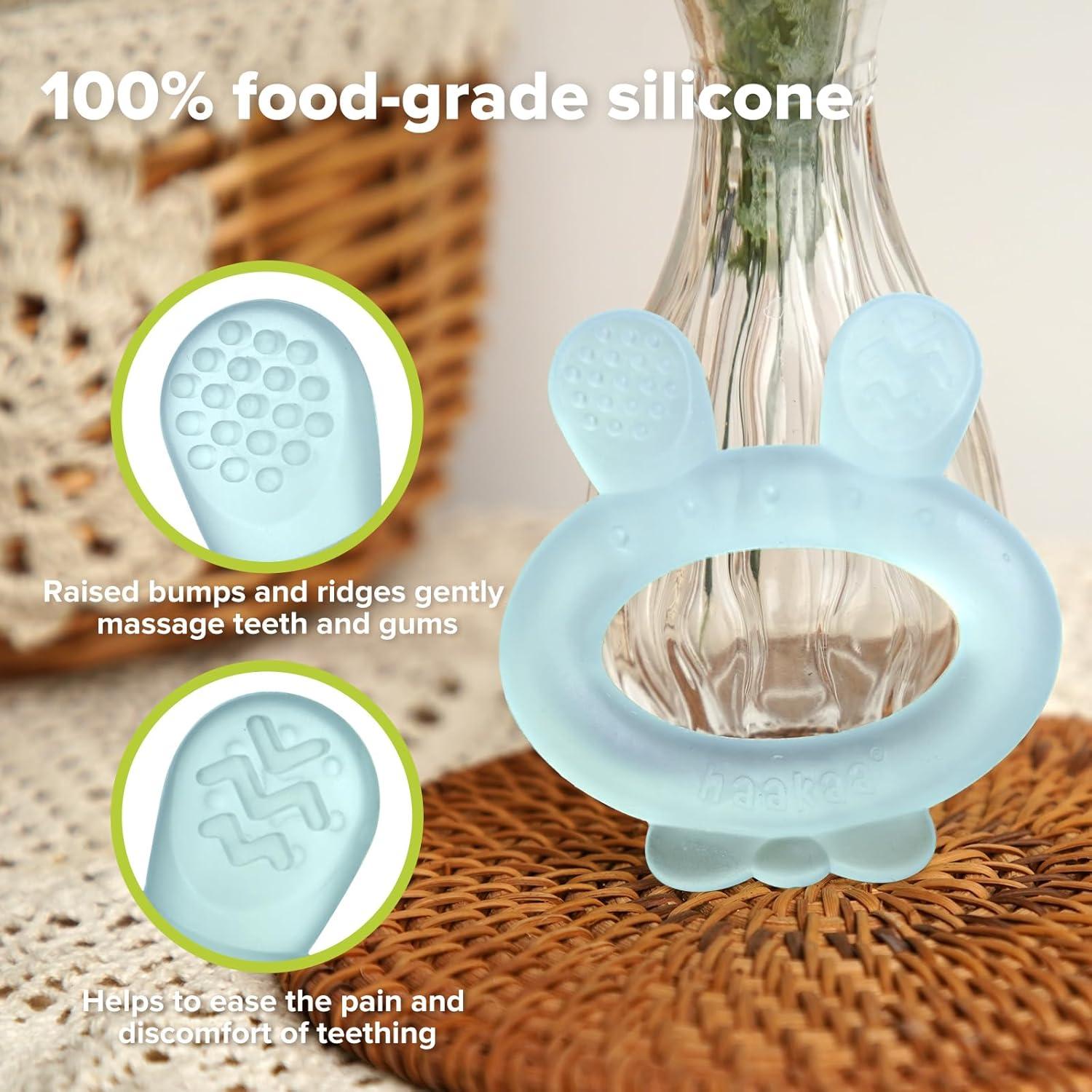 image:imageHaakaa Silicone Baby Teether Rabbit Ear Frozen Teething Toy for Babies 36 Months Cold Teething Relief BPA Free Silicone BlueBlue