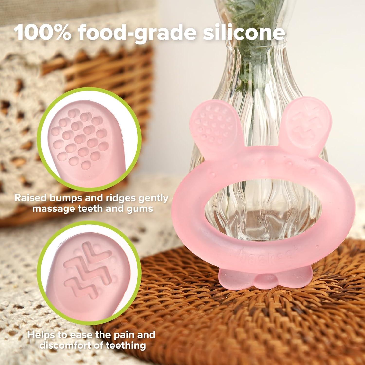 image:imageHaakaa Silicone Baby Teether Rabbit Ear Frozen Teething Toy for Babies 36 Months Cold Teething Relief BPA Free Silicone BluePink