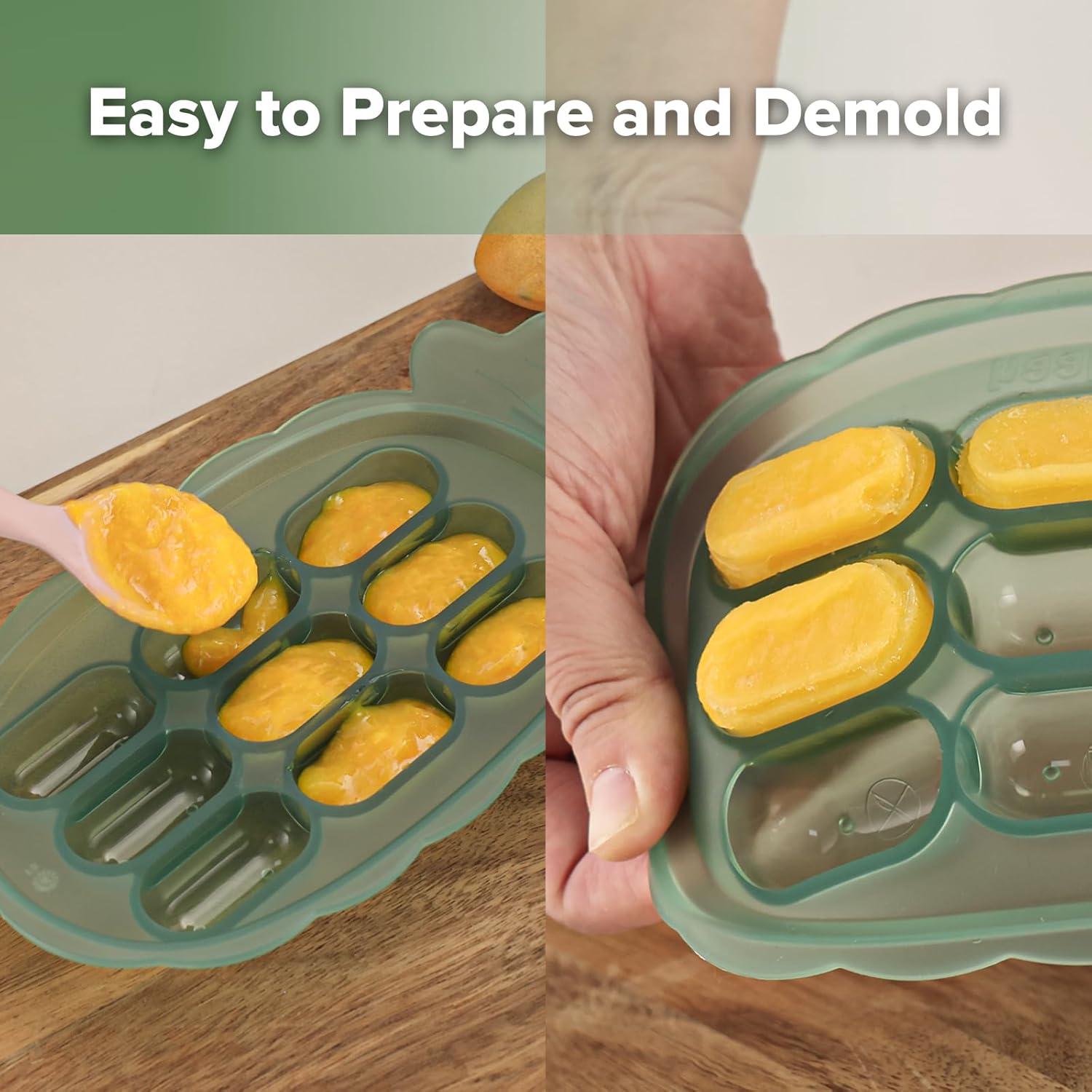 image:imageHaakaa Silicone Nibble Freezer Tray Breastmilk Popsicle Mold Baby Fruit Food Feeder Tray Baby Food Maker Ice Cube Tray 4 Months Babies BPA Free ApricotLight Green
