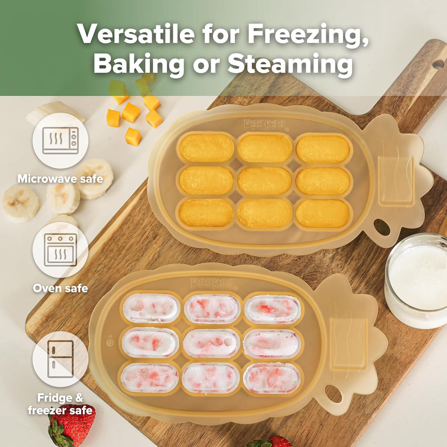 image:imageHaakaa Silicone Nibble Freezer Tray Breastmilk Popsicle Mold Baby Fruit Food Feeder Tray Baby Food Maker Ice Cube Tray 4 Months Babies BPA Free ApricotBanana