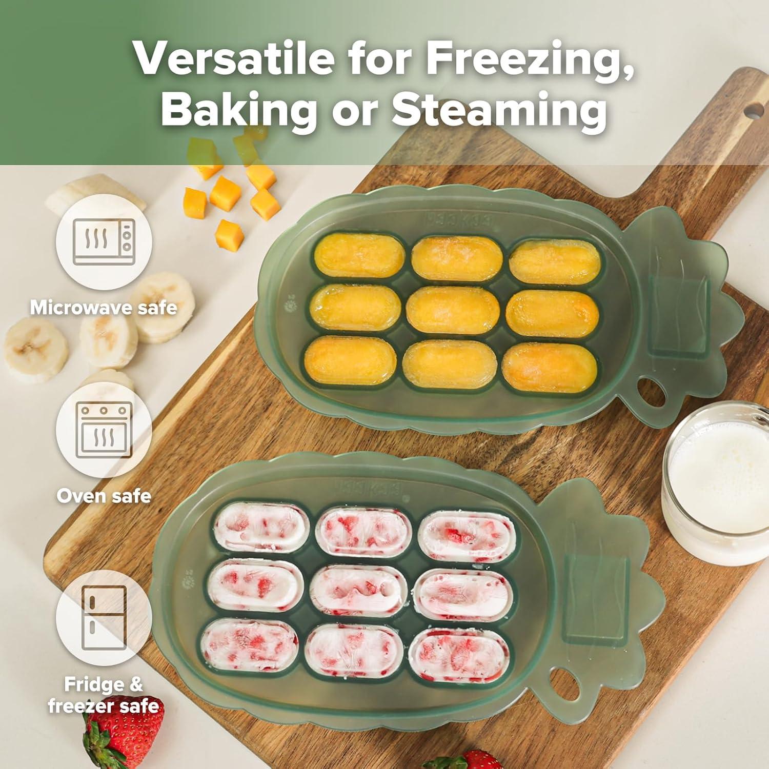 image:imageHaakaa Silicone Nibble Freezer Tray Breastmilk Popsicle Mold Baby Fruit Food Feeder Tray Baby Food Maker Ice Cube Tray 4 Months Babies BPA Free ApricotLight Green