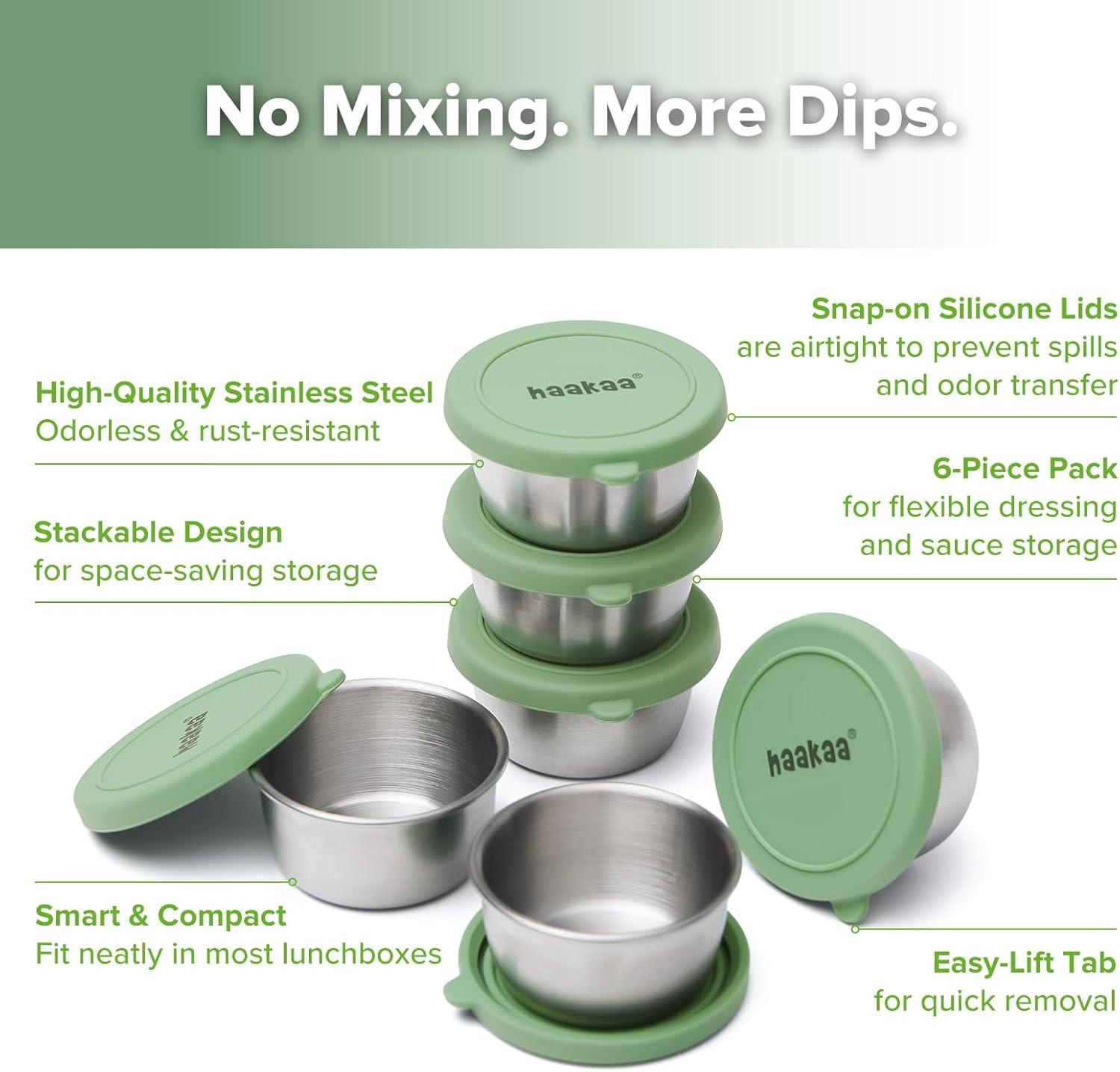 image:imagehaakaa 6 Pack Small Salad Dressing Container To Go 118 oz Leakproof Condiment Containers with Silicone Lids Reusable Stainless Steel Sauce Cups for Lunch Box Meal Prep amp Travel