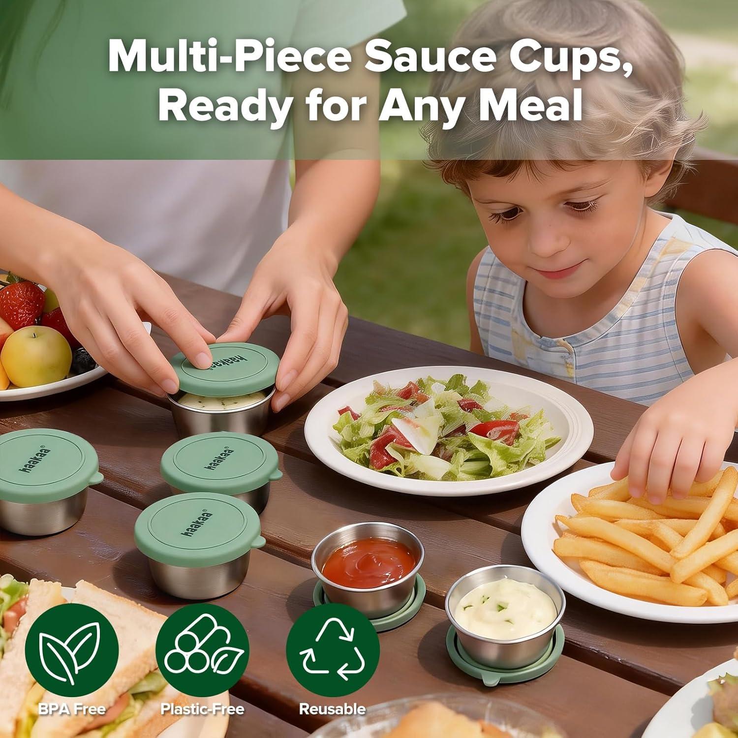 image:imagehaakaa 6 Pack Small Salad Dressing Container To Go 118 oz Leakproof Condiment Containers with Silicone Lids Reusable Stainless Steel Sauce Cups for Lunch Box Meal Prep amp Travel