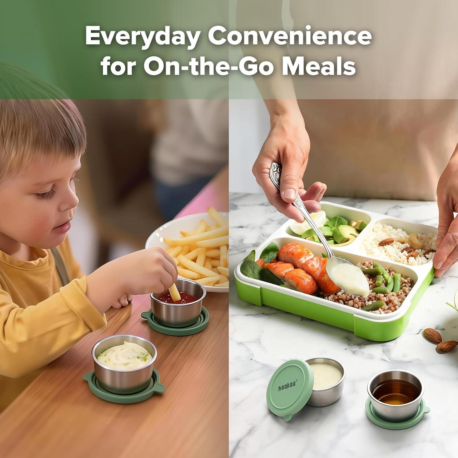 image:imagehaakaa 6 Pack Small Salad Dressing Container To Go 118 oz Leakproof Condiment Containers with Silicone Lids Reusable Stainless Steel Sauce Cups for Lunch Box Meal Prep amp Travel