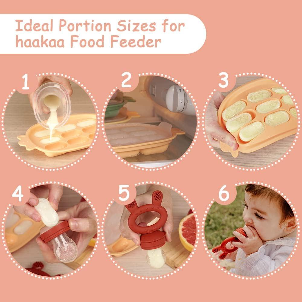 image:imagehaakaa Baby Food Freezer Tray with Lid PerfectSized Silicone Baby Food Containers for Homemade Baby Food Breast Milk Vegetable Juice amp Fruit Purees Orange