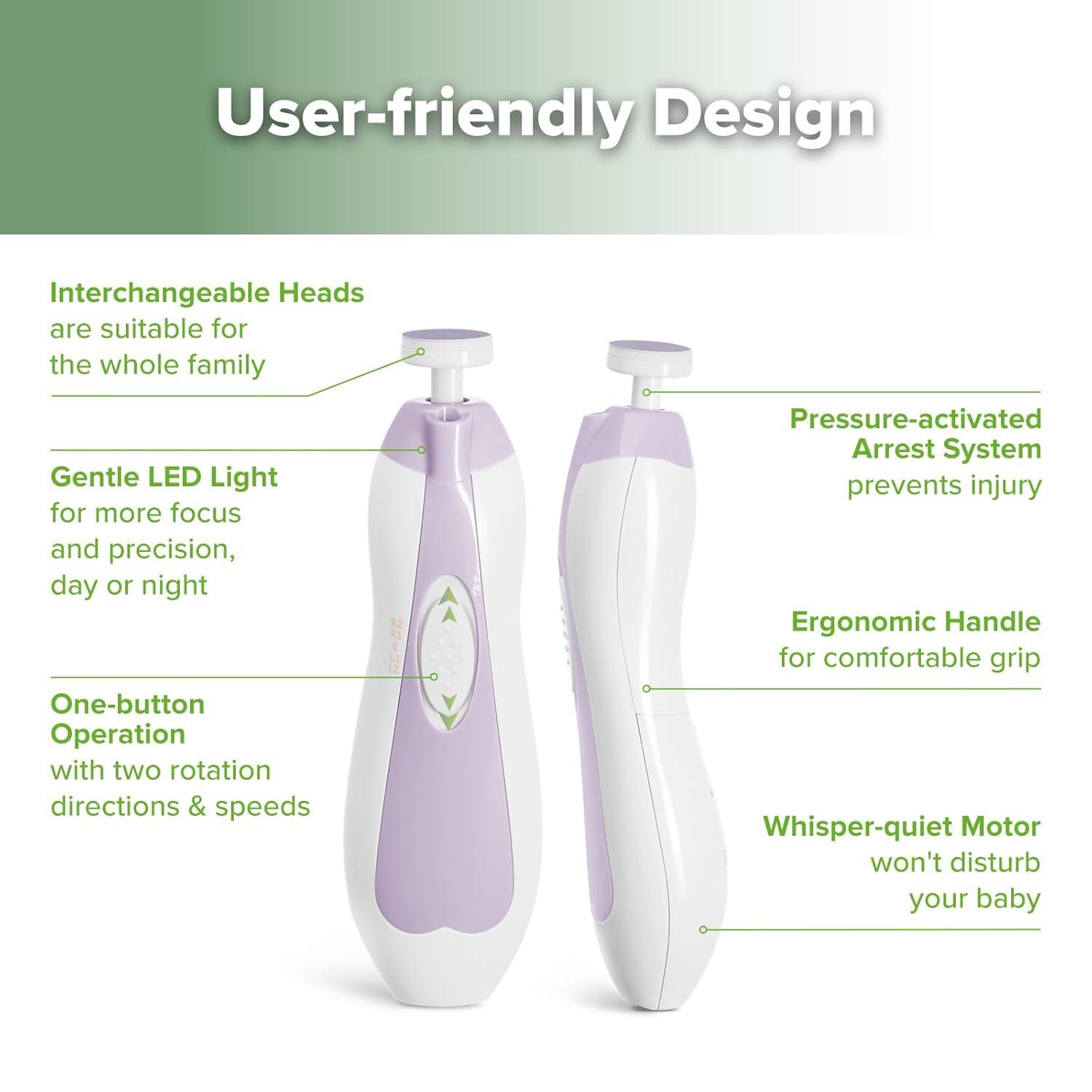 image:imagehaakaa Baby Nail Trimmer Electric Baby Nail Clippers Kit for Newborn Toddler or Adults Fingernails and Toenails Care Baby Nail Care Set amp Extra 4 Replacement Pads ComboLavender