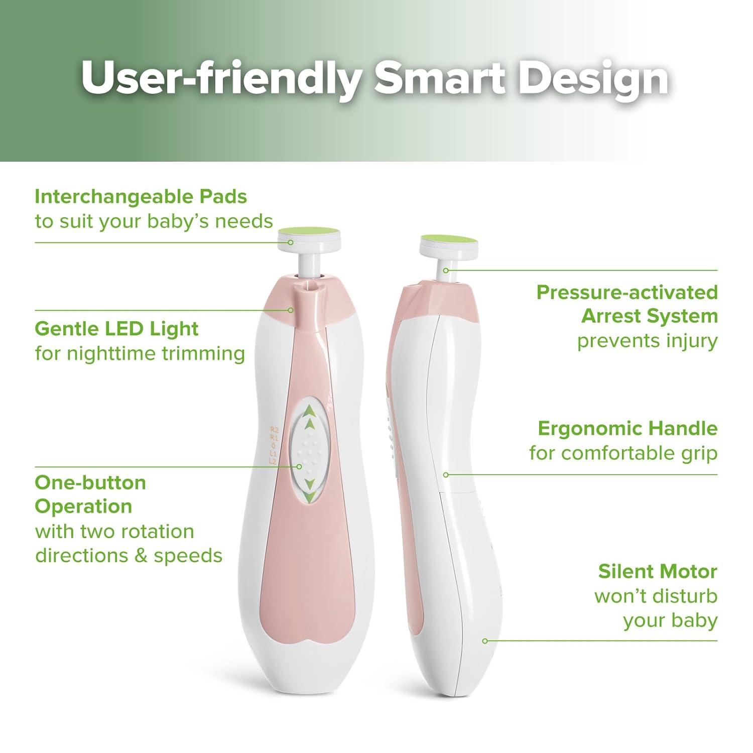 image:imagehaakaa Baby Nail Trimmer Electric Baby Nail Clippers Kit for Newborn Toddler or Adults Fingernails and Toenails Care Baby Nail Care Set amp Extra 4 Replacement Pads ComboPink