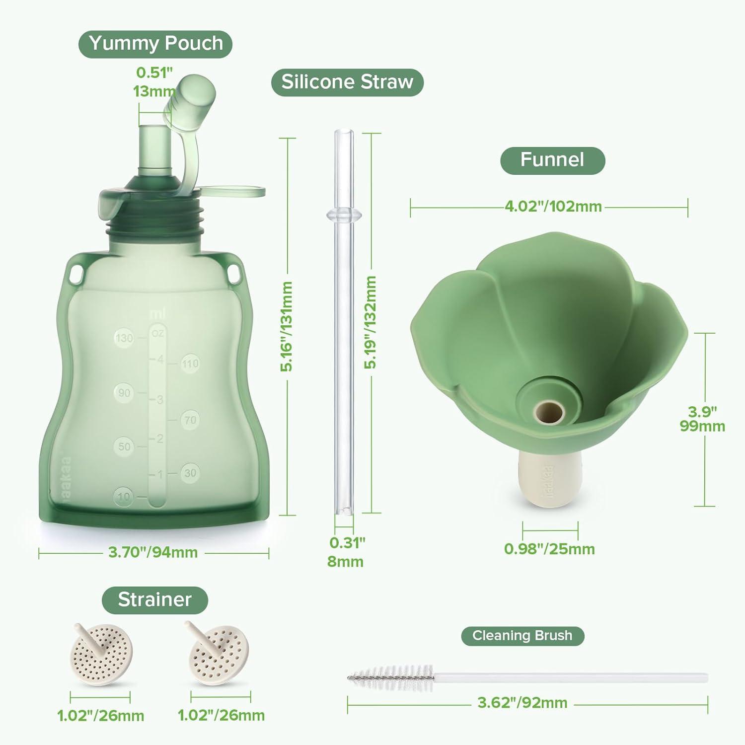 image:imagehaakaa Fill amp Go Yummy Pouch Flower Funnel Combo Pea Green Pouch 2pcs Spring Green FunnelPea Green
