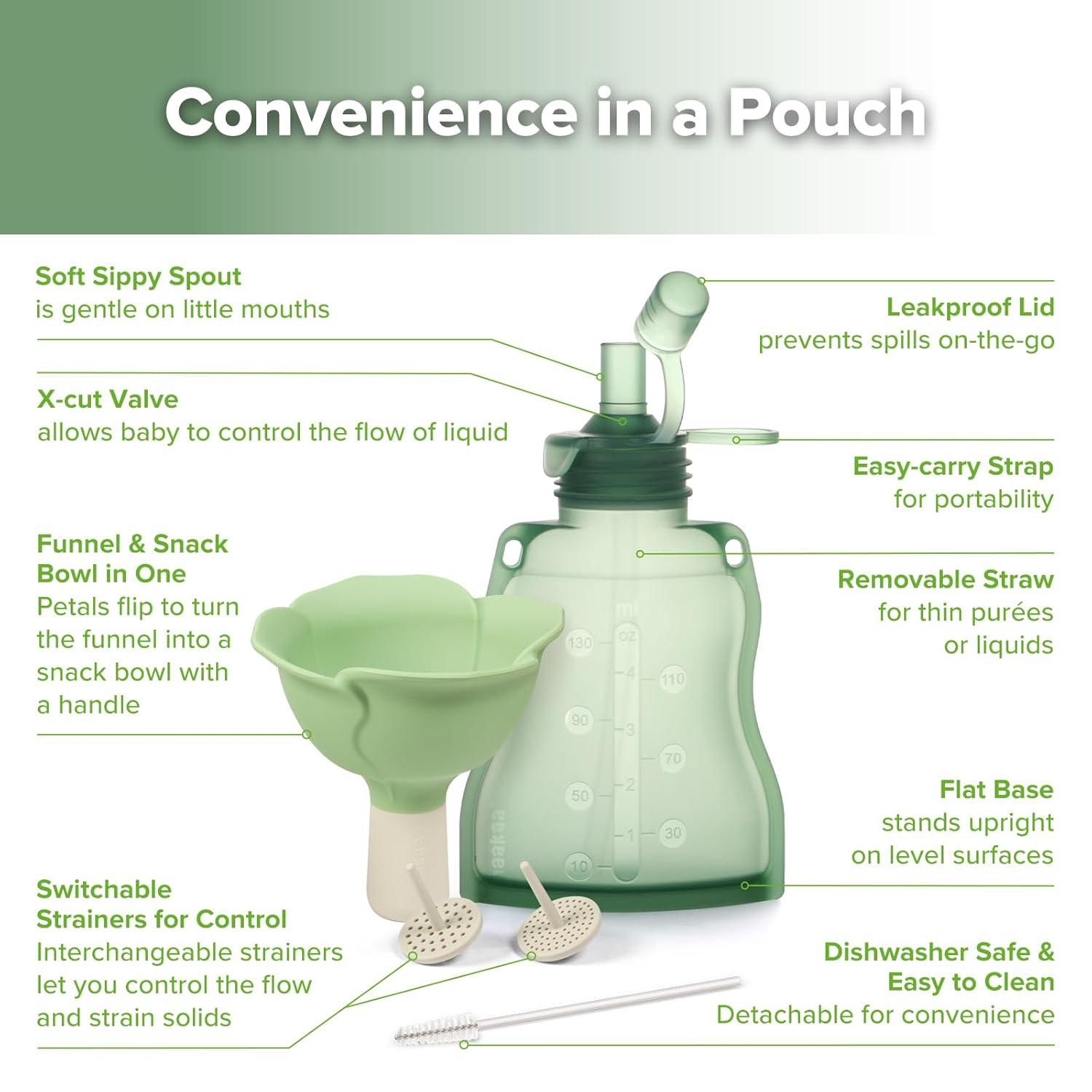 image:imagehaakaa Fill amp Go Yummy Pouch Flower Funnel Combo Pea Green Pouch 2pcs Spring Green FunnelPea Green