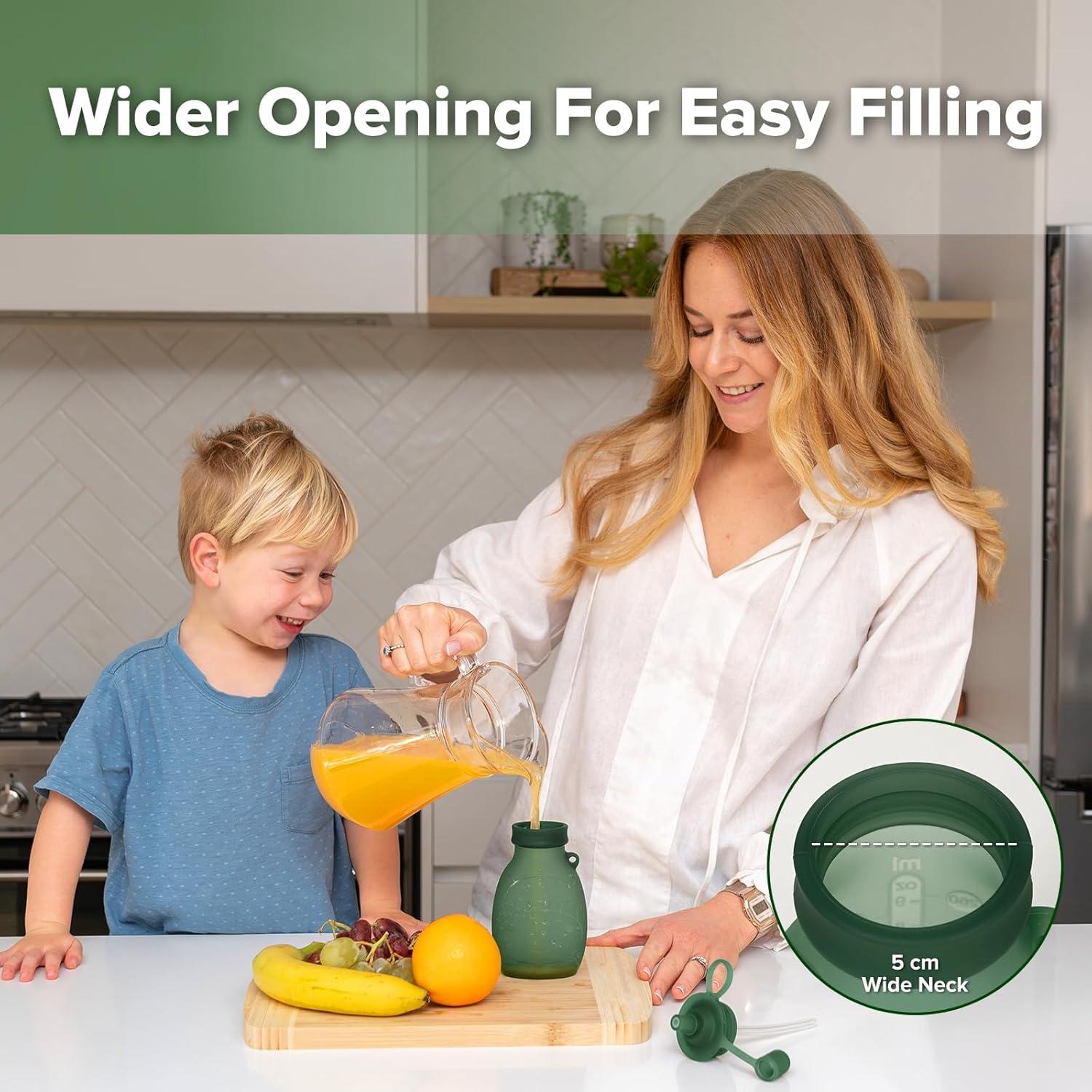 image:imagehaakaa Hippo Wide Opening Silicone Goody Pouch 9oz260ml Reusable Pouches for Toddlers Baby Food Pouches with Wide Opening for Easy Fill amp Clean Perfect for Purees amp Smoothies 2 PackPea Green