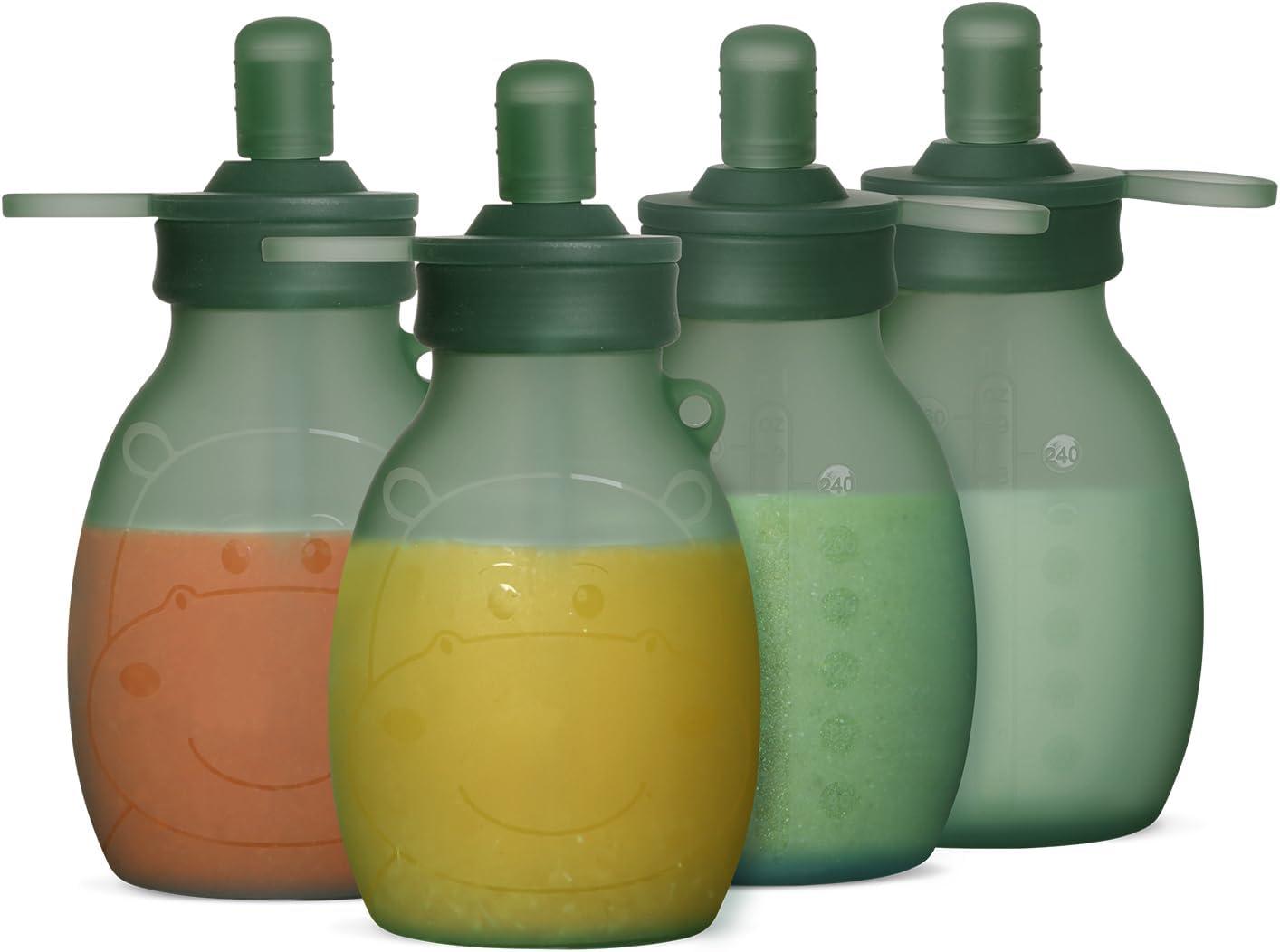 image:imagehaakaa Hippo Wide Opening Silicone Goody Pouch 9oz260ml Reusable Pouches for Toddlers Baby Food Pouches with Wide Opening for Easy Fill amp Clean Perfect for Purees amp Smoothies 2 PackPea Green