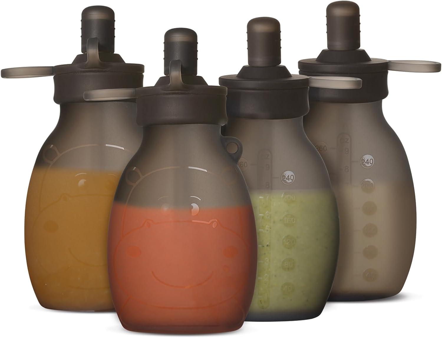 image:imagehaakaa Hippo Wide Opening Silicone Goody Pouch 9oz260ml Reusable Pouches for Toddlers Baby Food Pouches with Wide Opening for Easy Fill amp Clean Perfect for Purees amp Smoothies 2 PackGrey