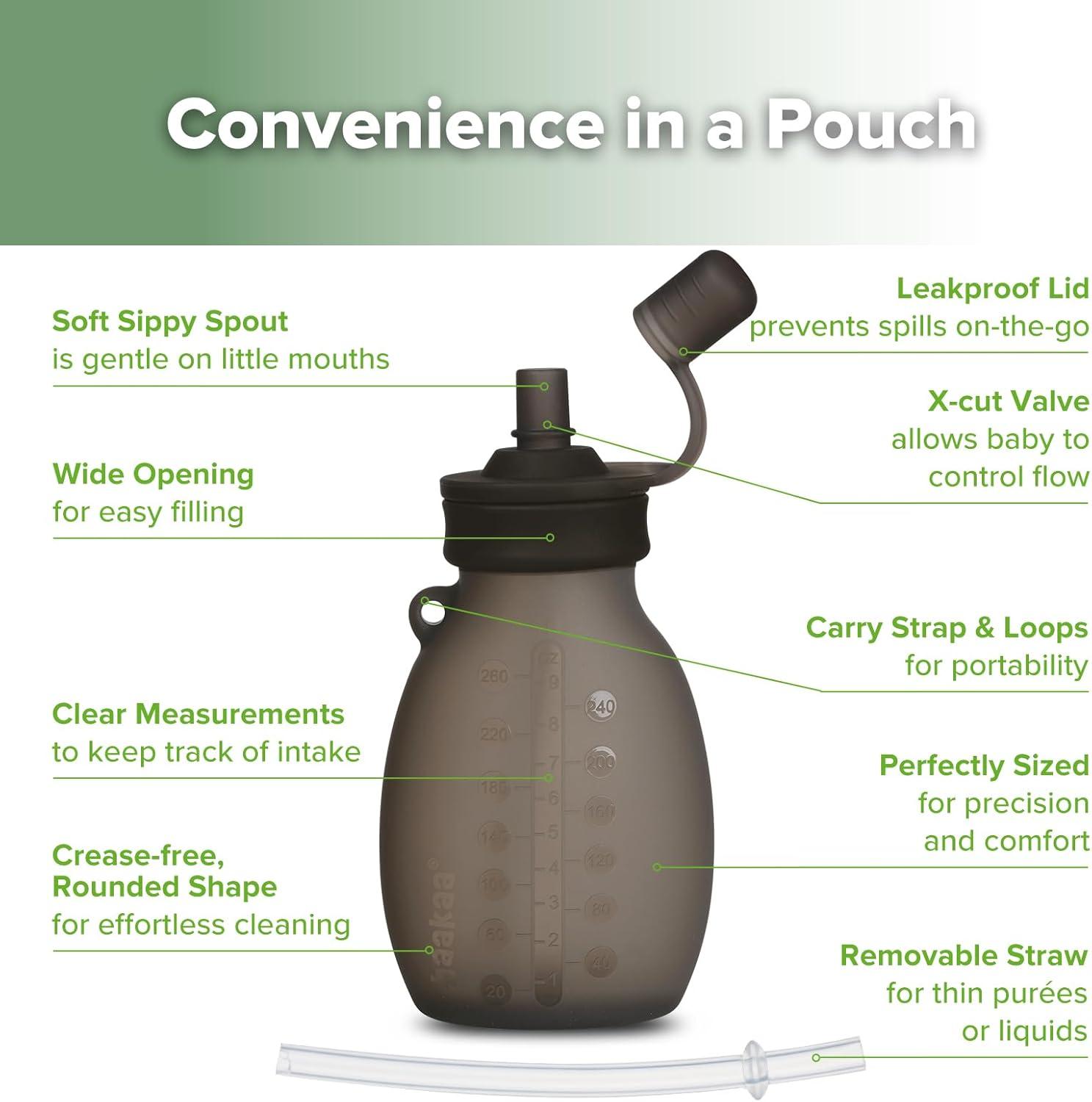 image:imagehaakaa Hippo Wide Opening Silicone Goody Pouch 9oz260ml Reusable Pouches for Toddlers Baby Food Pouches with Wide Opening for Easy Fill amp Clean Perfect for Purees amp Smoothies 2 PackGrey