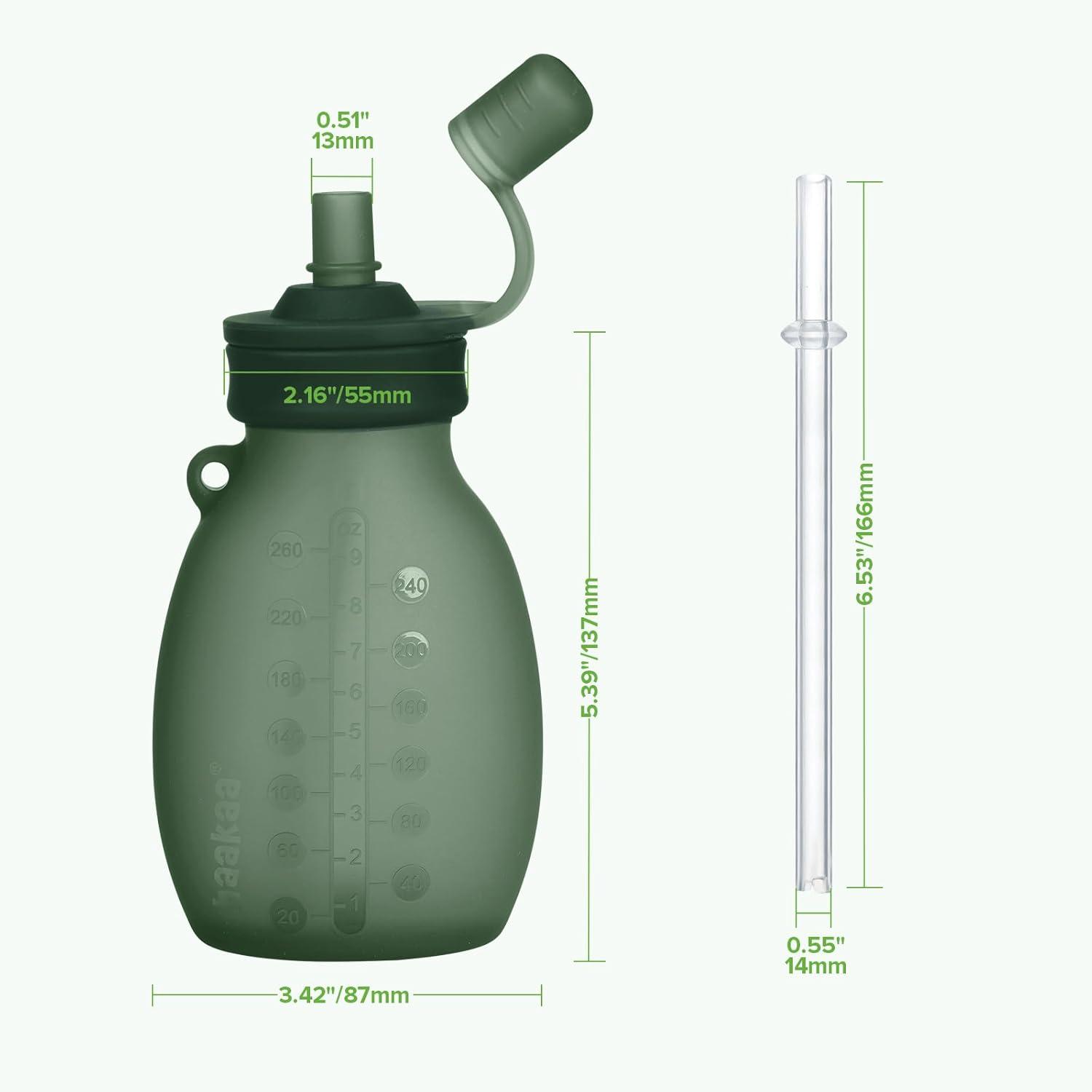 image:imagehaakaa Hippo Wide Opening Silicone Goody Pouch 9oz260ml Reusable Pouches for Toddlers Baby Food Pouches with Wide Opening for Easy Fill amp Clean Perfect for Purees amp Smoothies 2 PackPea Green
