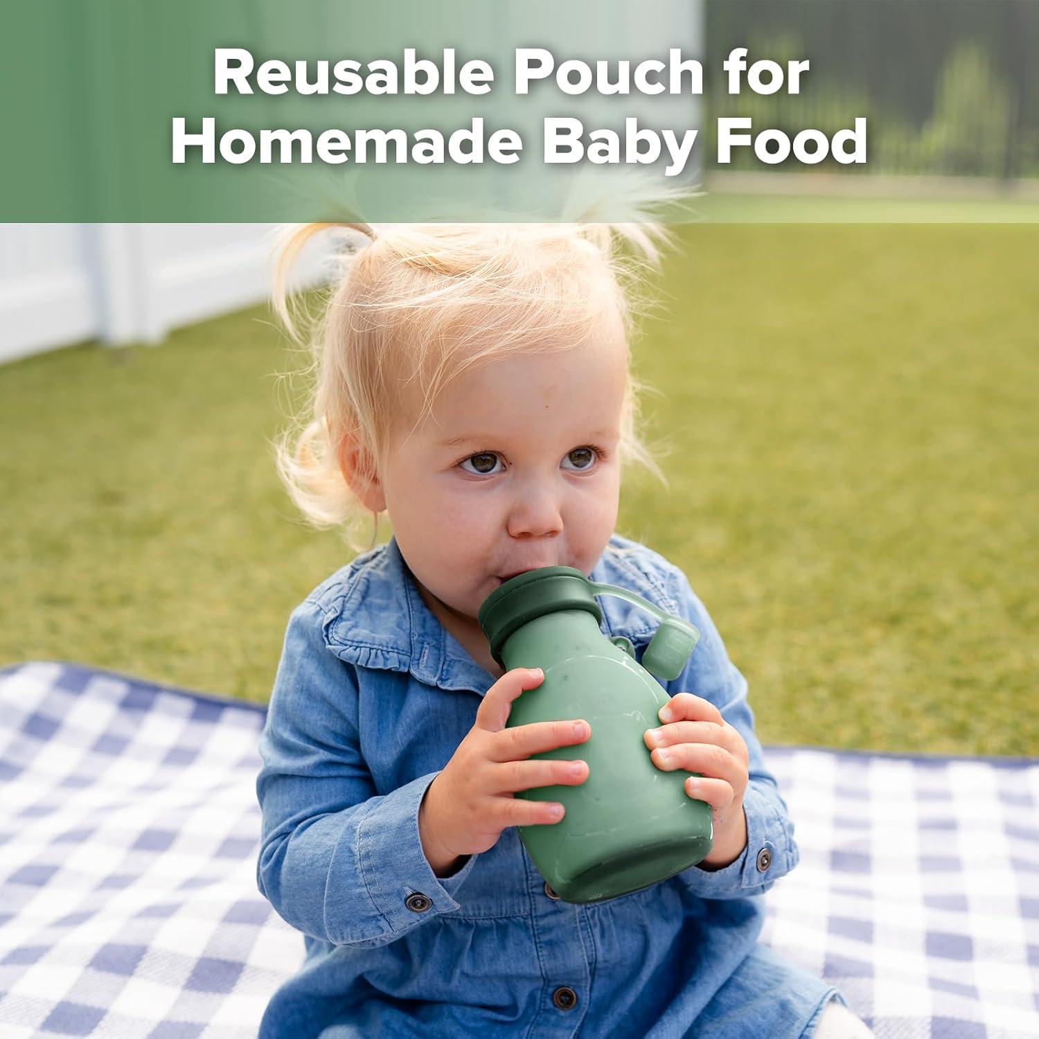 image:imagehaakaa Hippo Wide Opening Silicone Goody Pouch 9oz260ml Reusable Pouches for Toddlers Baby Food Pouches with Wide Opening for Easy Fill amp Clean Perfect for Purees amp Smoothies 2 PackPea Green
