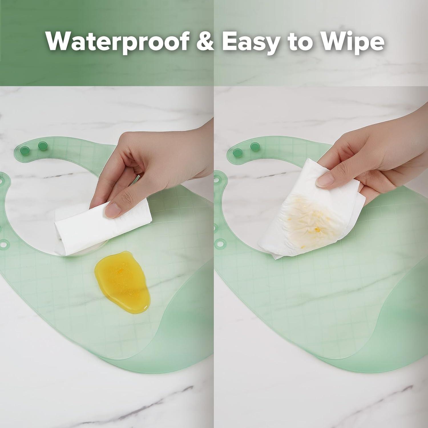 image:imagehaakaa Lightweight Silicone Pocket Bib UltraLight amp Foldable Travel Silicone Baby Bibs with Deep Food Catcher Pocket Adjustable Waterproof Design Baby Feeding Essentials