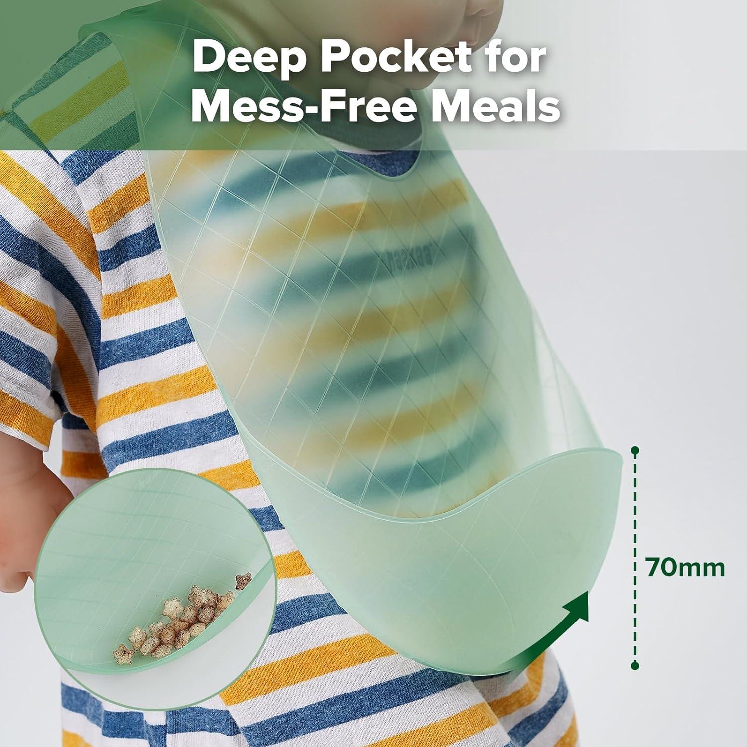 image:imagehaakaa Lightweight Silicone Pocket Bib UltraLight amp Foldable Travel Silicone Baby Bibs with Deep Food Catcher Pocket Adjustable Waterproof Design Baby Feeding Essentials