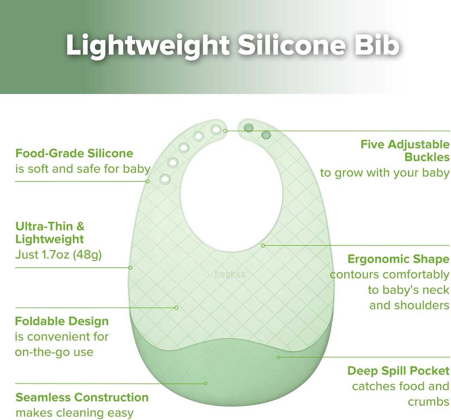 image:imagehaakaa Lightweight Silicone Pocket Bib UltraLight amp Foldable Travel Silicone Baby Bibs with Deep Food Catcher Pocket Adjustable Waterproof Design Baby Feeding Essentials