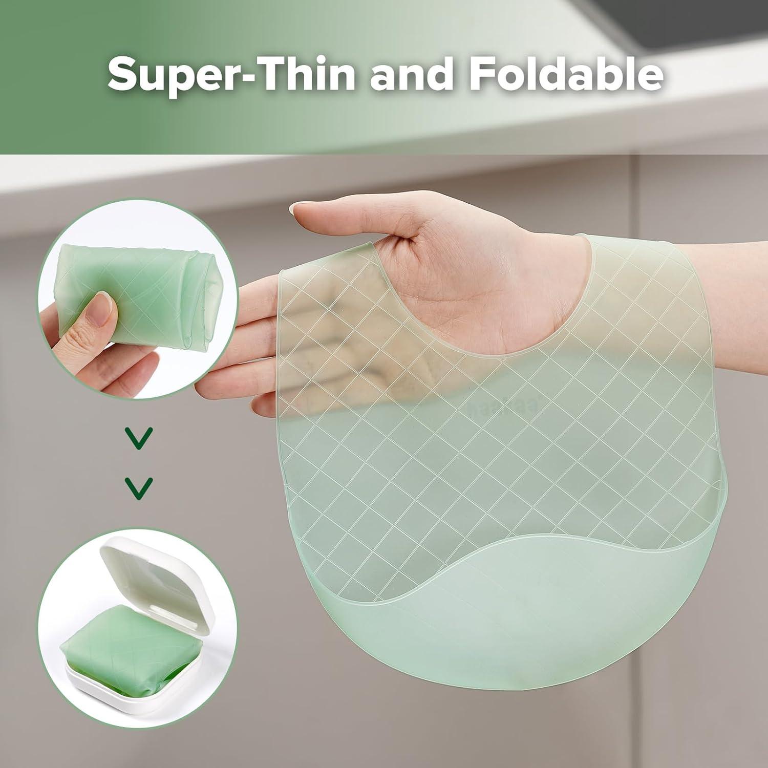 image:imagehaakaa Lightweight Silicone Pocket Bib UltraLight amp Foldable Travel Silicone Baby Bibs with Deep Food Catcher Pocket Adjustable Waterproof Design Baby Feeding Essentials