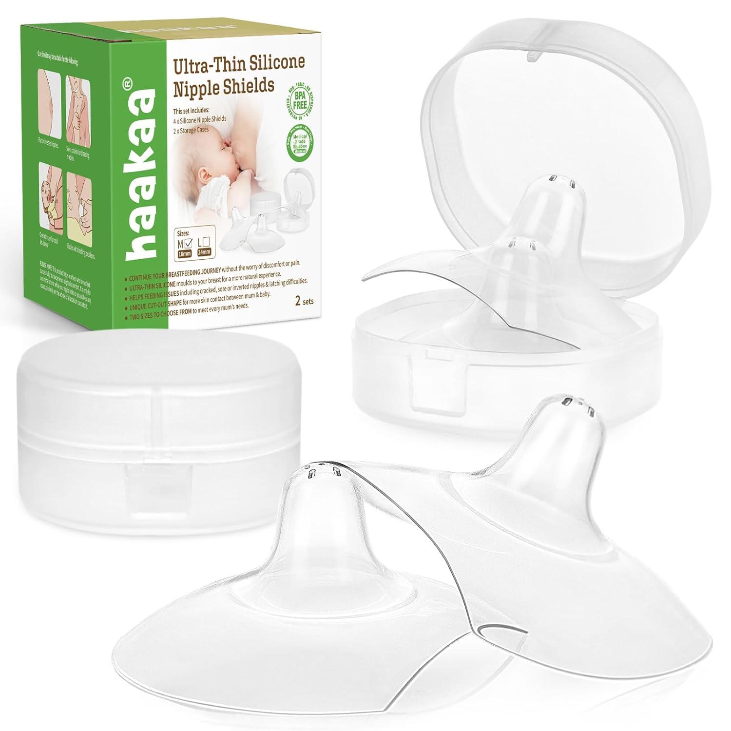 image:imagehaakaa Nippleshield Silicone Nipple Shields for Breastfeeding with Carry Case UltraThin SuperSoft 18mm 2pk18mm