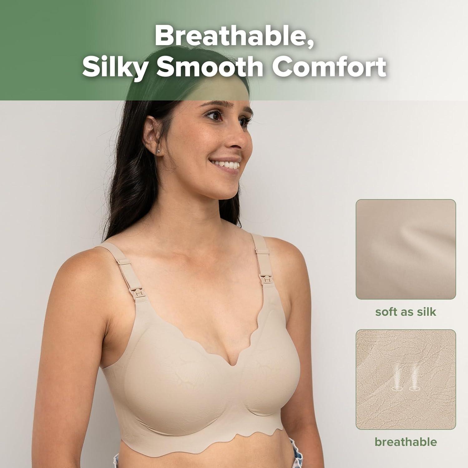 image:imagehaakaa Nursing Bras for Breastfeeding UltraComfort Seamless Maternity Bra with JellyStrip SupportBeige