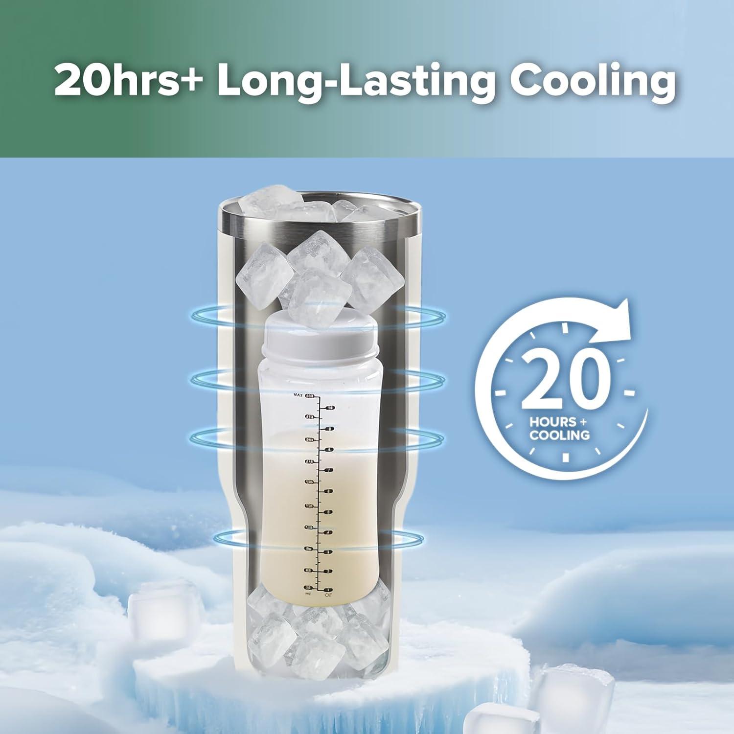 image:imagehaakaa Portable Breastmilk Cooler 30oz900ml Up to 20 Hours of OnThego Cooling Larger Capacity Breast Milk Chiller with a 300ml Inner Breastmilk Storage Bottle amp Leakproof Lid with Straw amp Sip