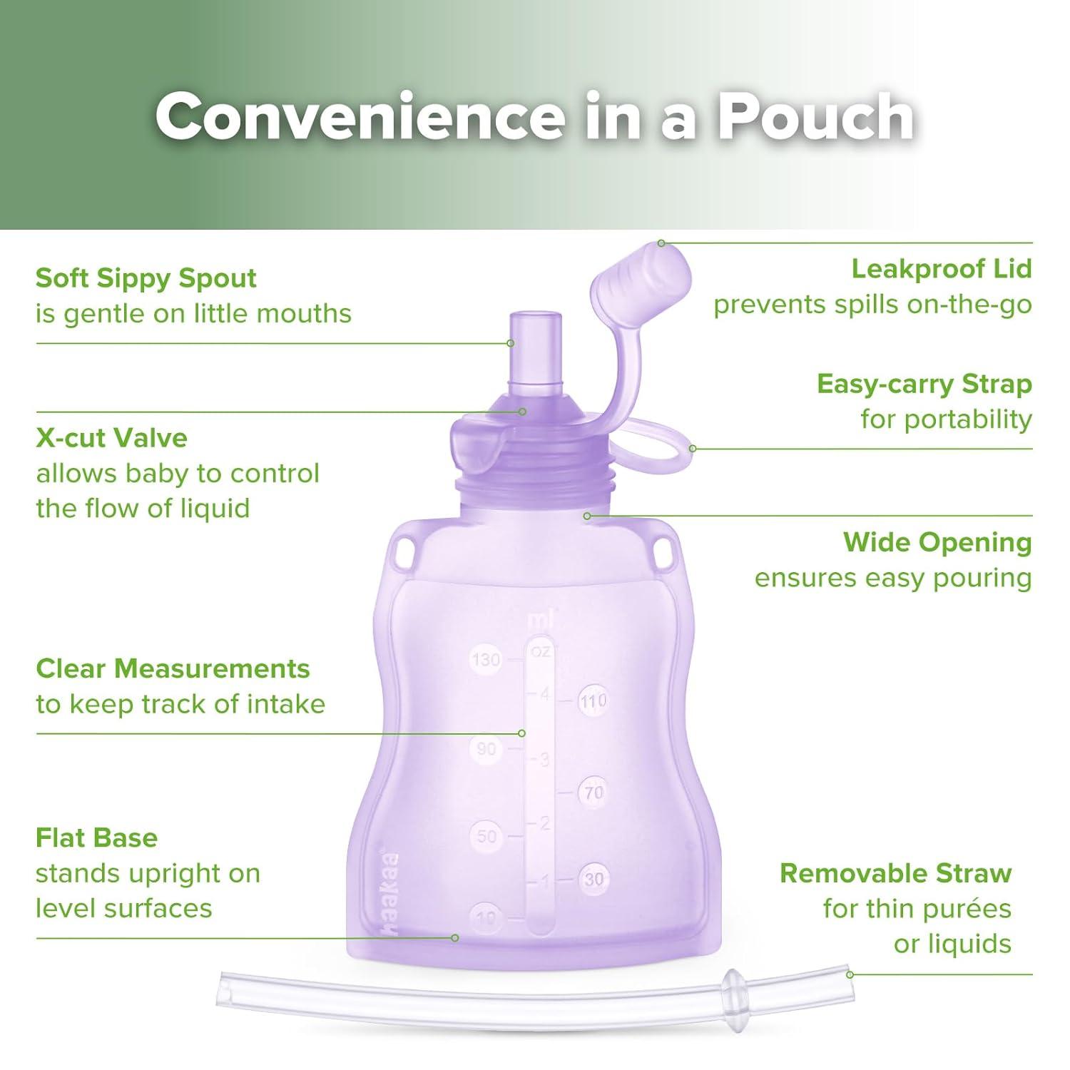 image:imagehaakaa Reusable Baby Food Pouches Refillable Baby Squeeze Silicone Yummy Pouch Soft Reusable Squeeze Storage Food Pouch for Kids ToddlerHome Made Food PureeSmoothie Pouch Bag 4oz 4 Pack6mLavender