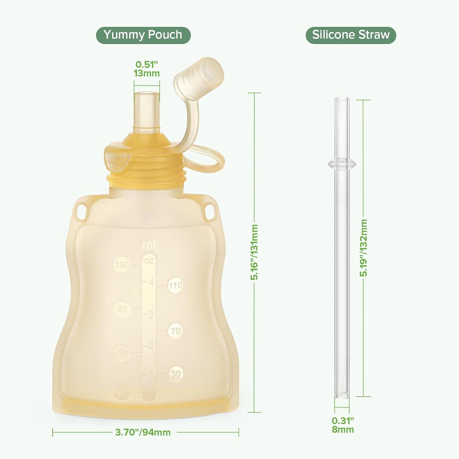 image:imagehaakaa Reusable Baby Food Pouches Refillable Baby Squeeze Silicone Yummy Pouch Soft Reusable Squeeze Storage Food Pouch for Kids ToddlerHome Made Food PureeSmoothie Pouch Bag 4oz 4 Pack6mYellow