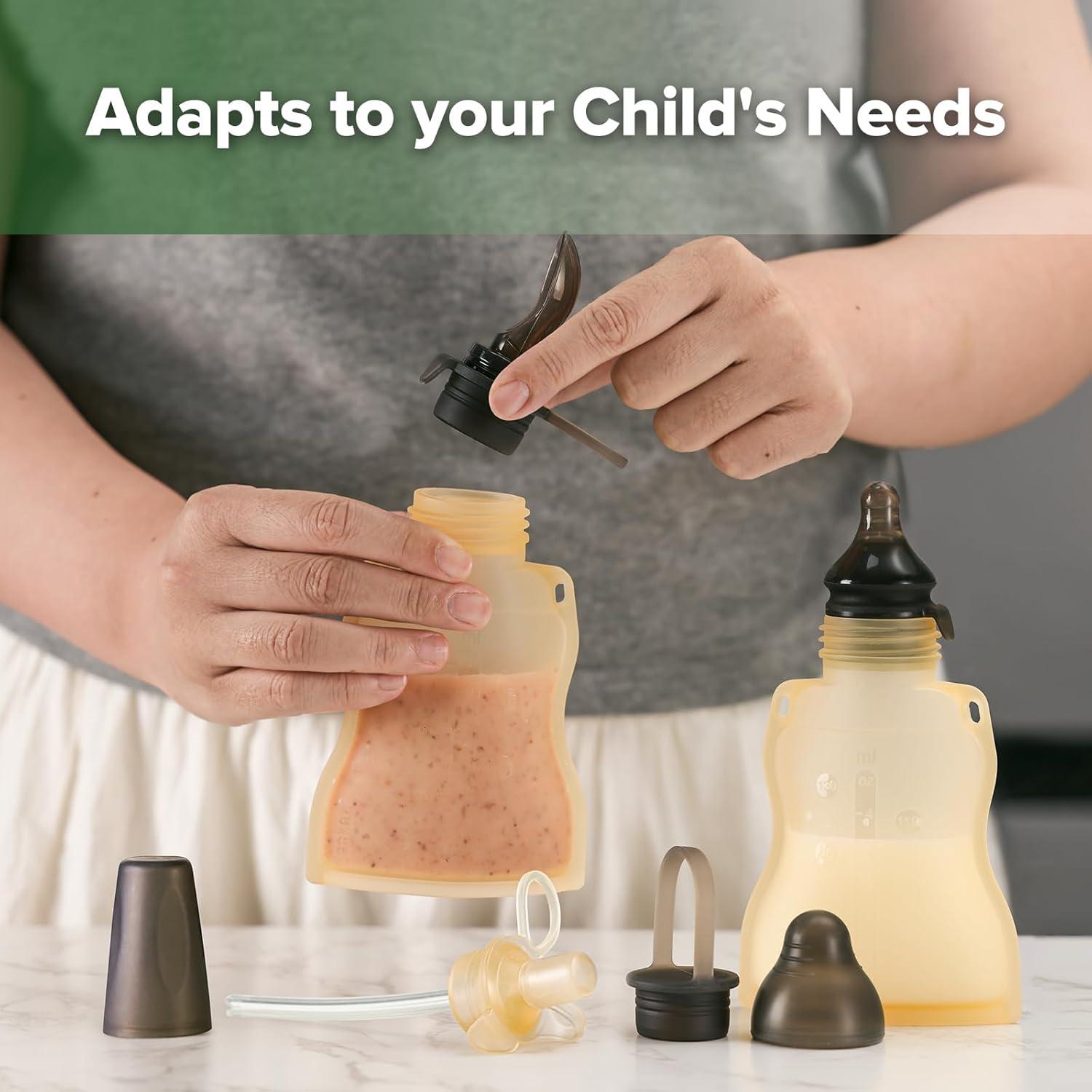 image:imagehaakaa Reusable Baby Food Pouches Refillable Baby Squeeze Silicone Yummy Pouch Soft Reusable Squeeze Storage Food Pouch for Kids ToddlerHome Made Food PureeSmoothie Pouch Bag 4oz 4 Pack6mYellow