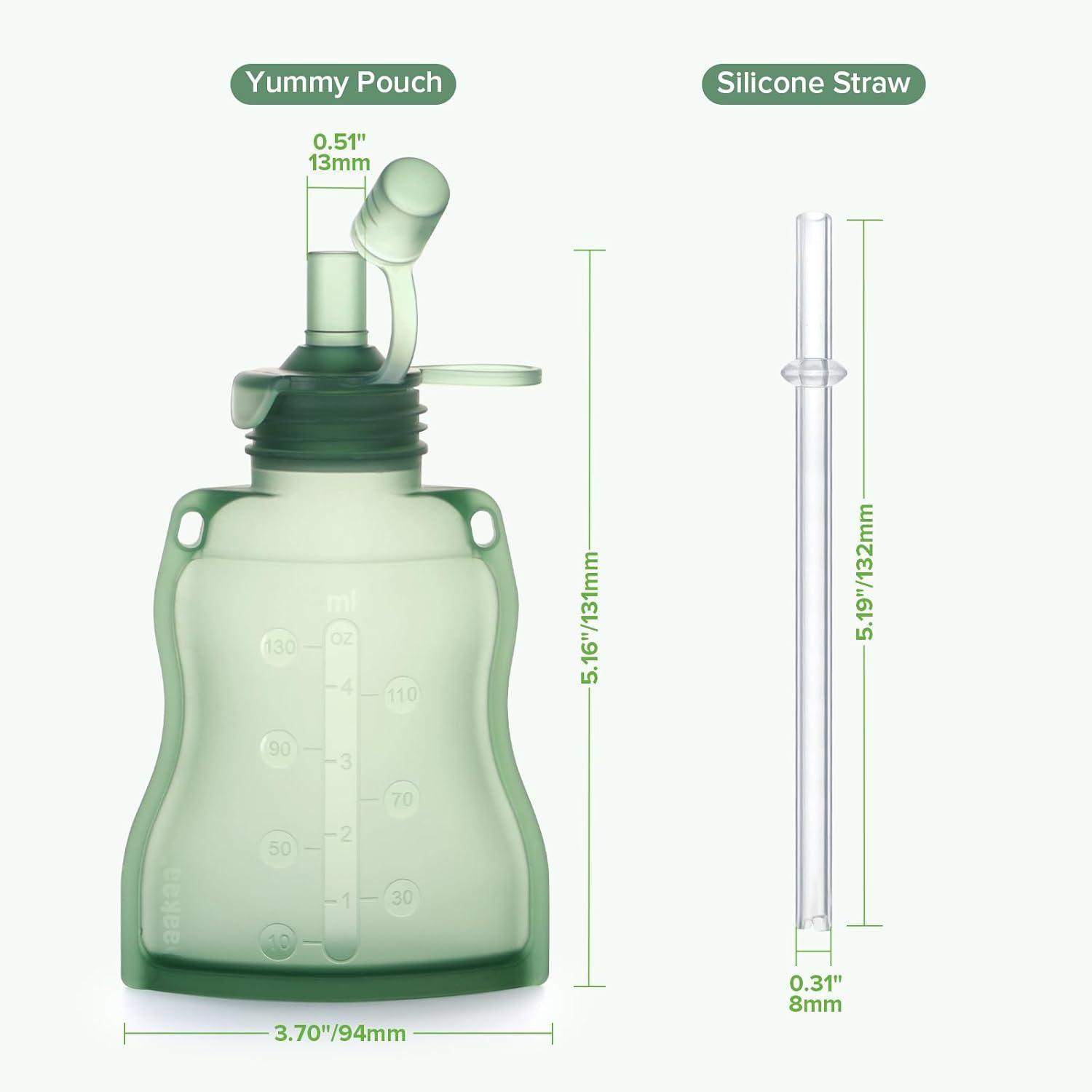 image:imagehaakaa Reusable Baby Food Pouches Refillable Baby Squeeze Silicone Yummy Pouch Soft Reusable Squeeze Storage Food Pouch for Kids ToddlerHome Made Food PureeSmoothie Pouch Bag 4oz 4 Pack6mGreen