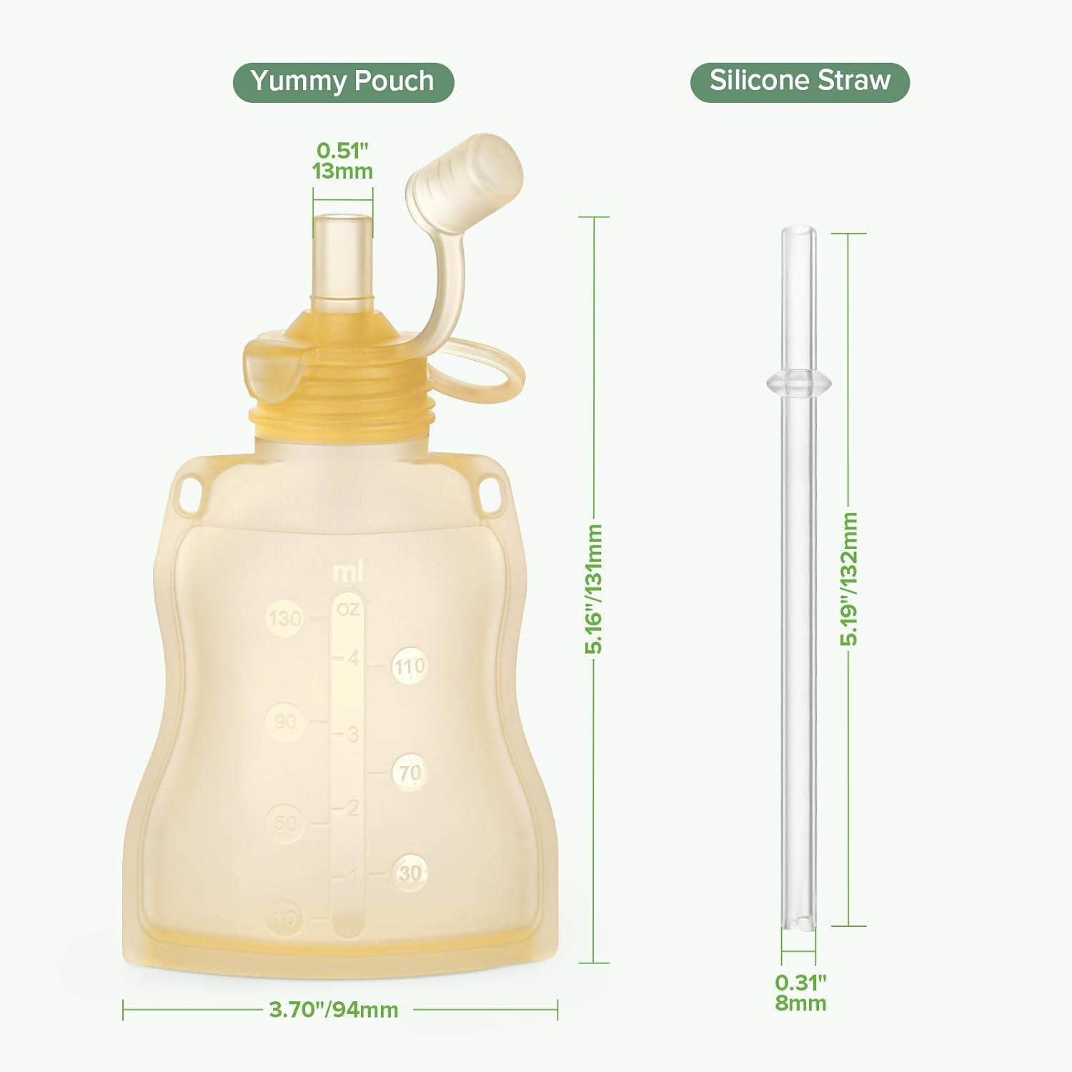 image:imagehaakaa Reusable Baby Food Pouches Refillable Baby Squeeze Silicone Yummy Pouch Soft Reusable Squeeze Storage Food Pouch for Kids ToddlerHome Made Food PureeSmoothie Pouch Bag 4oz 4 Pack6mYellow