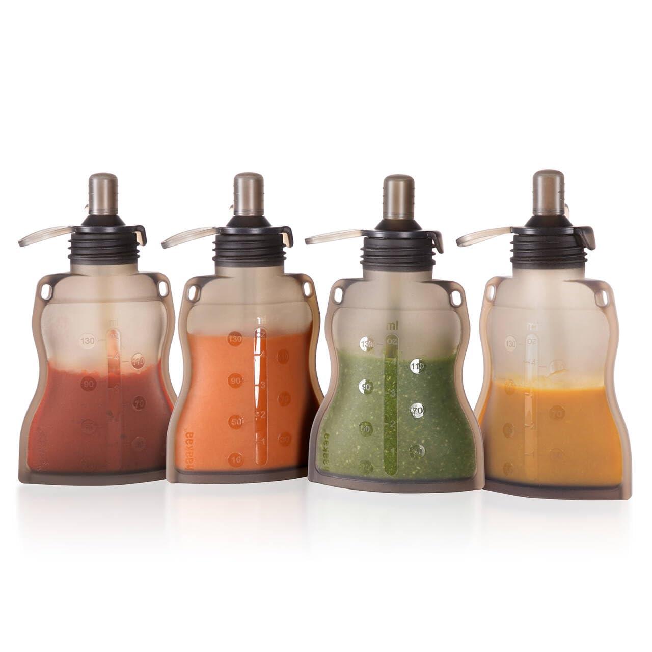 image:imagehaakaa Reusable Baby Food Pouches Refillable Baby Squeeze Silicone Yummy Pouch Soft Reusable Squeeze Storage Food Pouch for Kids ToddlerHome Made Food PureeSmoothie Pouch Bag 4oz 4 Pack6mGrey
