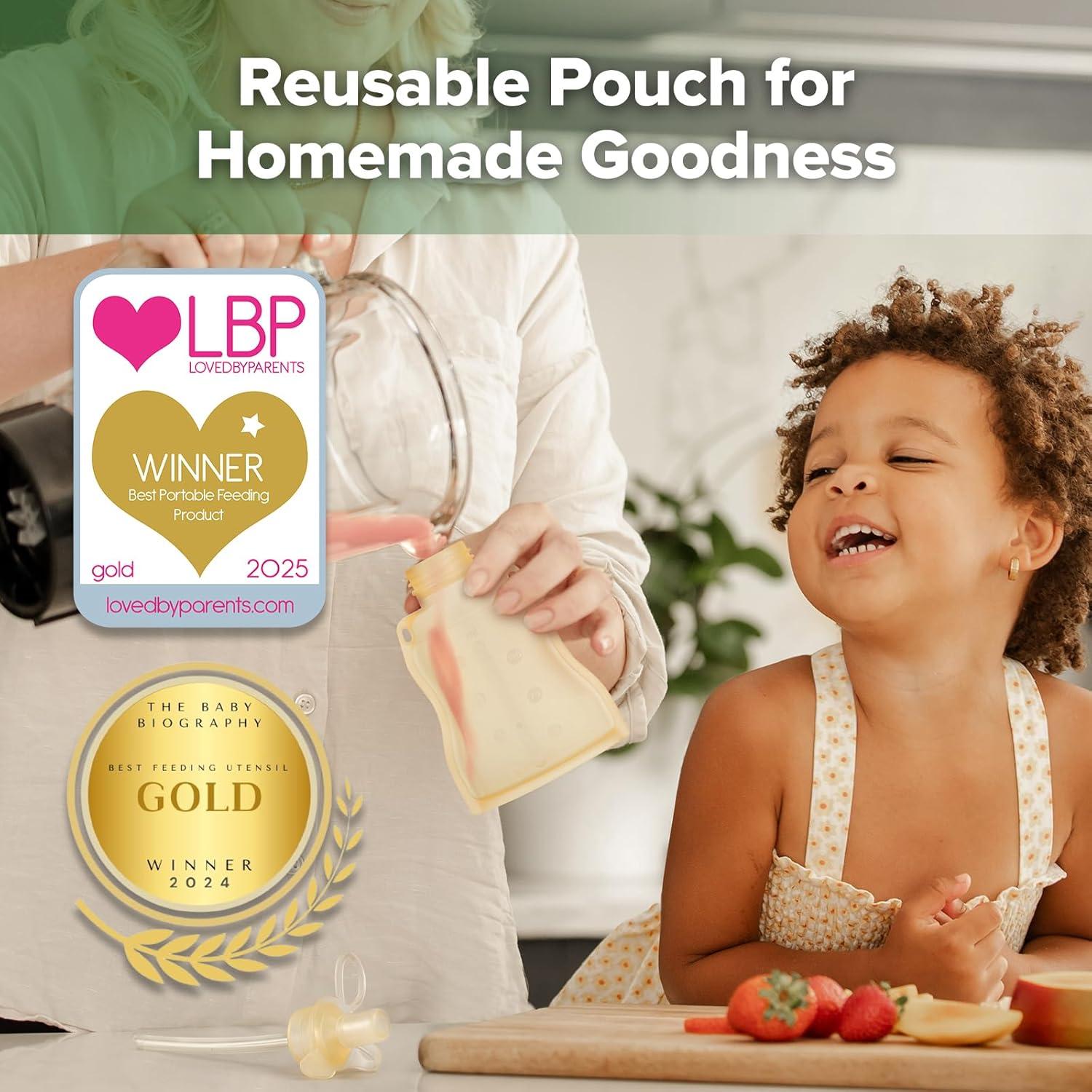 image:imagehaakaa Reusable Baby Food Pouches Refillable Baby Squeeze Silicone Yummy Pouch Soft Reusable Squeeze Storage Food Pouch for Kids ToddlerHome Made Food PureeSmoothie Pouch Bag 4oz 4 Pack6mYellow