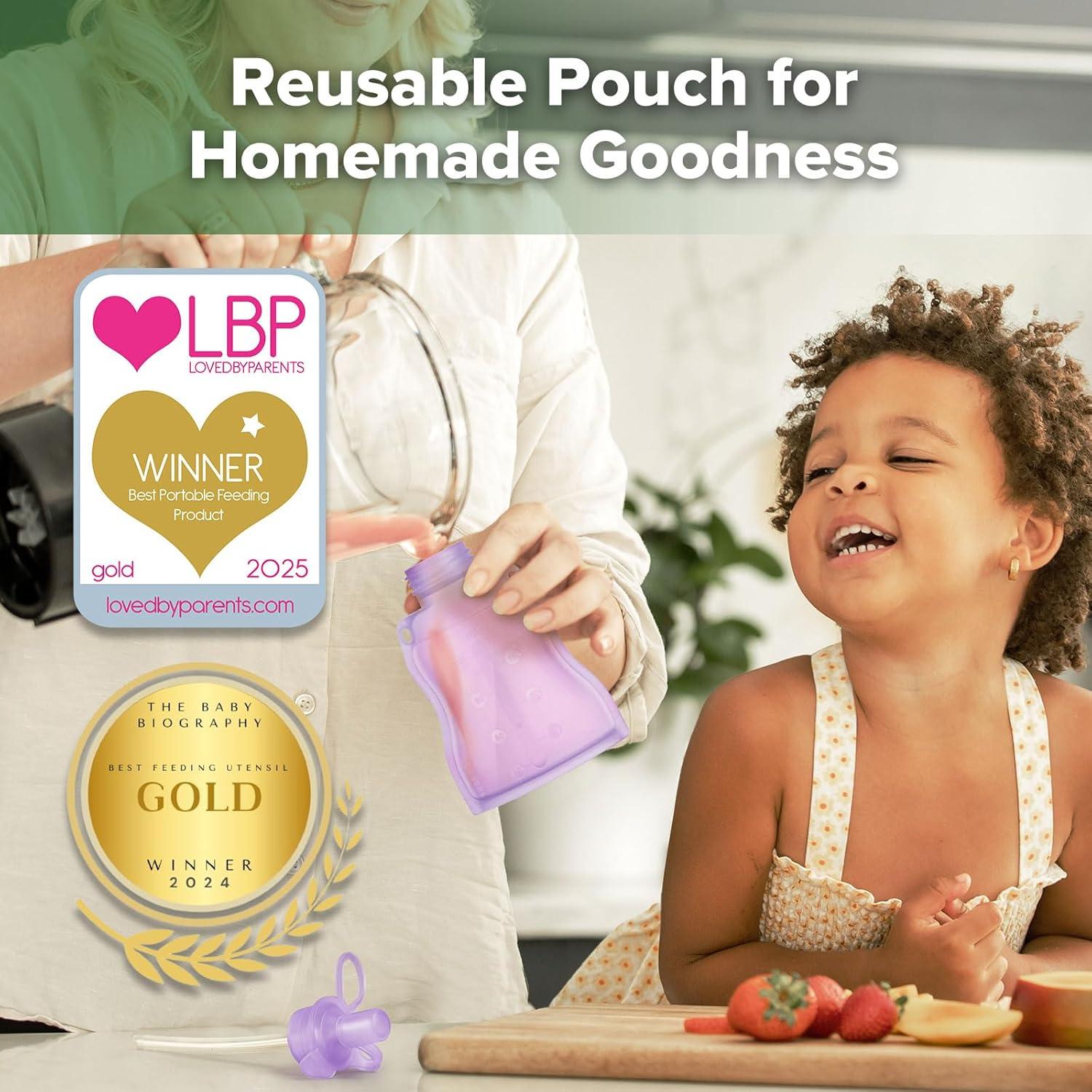 image:imagehaakaa Reusable Baby Food Pouches Refillable Baby Squeeze Silicone Yummy Pouch Soft Reusable Squeeze Storage Food Pouch for Kids ToddlerHome Made Food PureeSmoothie Pouch Bag 4oz 4 Pack6mLavender