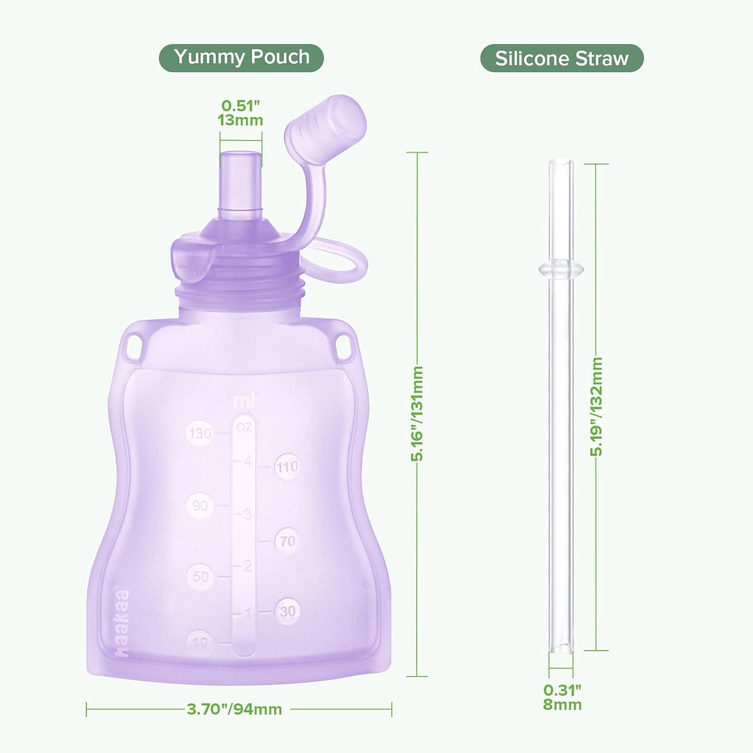 image:imagehaakaa Reusable Baby Food Pouches Refillable Baby Squeeze Silicone Yummy Pouch Soft Reusable Squeeze Storage Food Pouch for Kids ToddlerHome Made Food PureeSmoothie Pouch Bag 4oz 4 Pack6mLavender