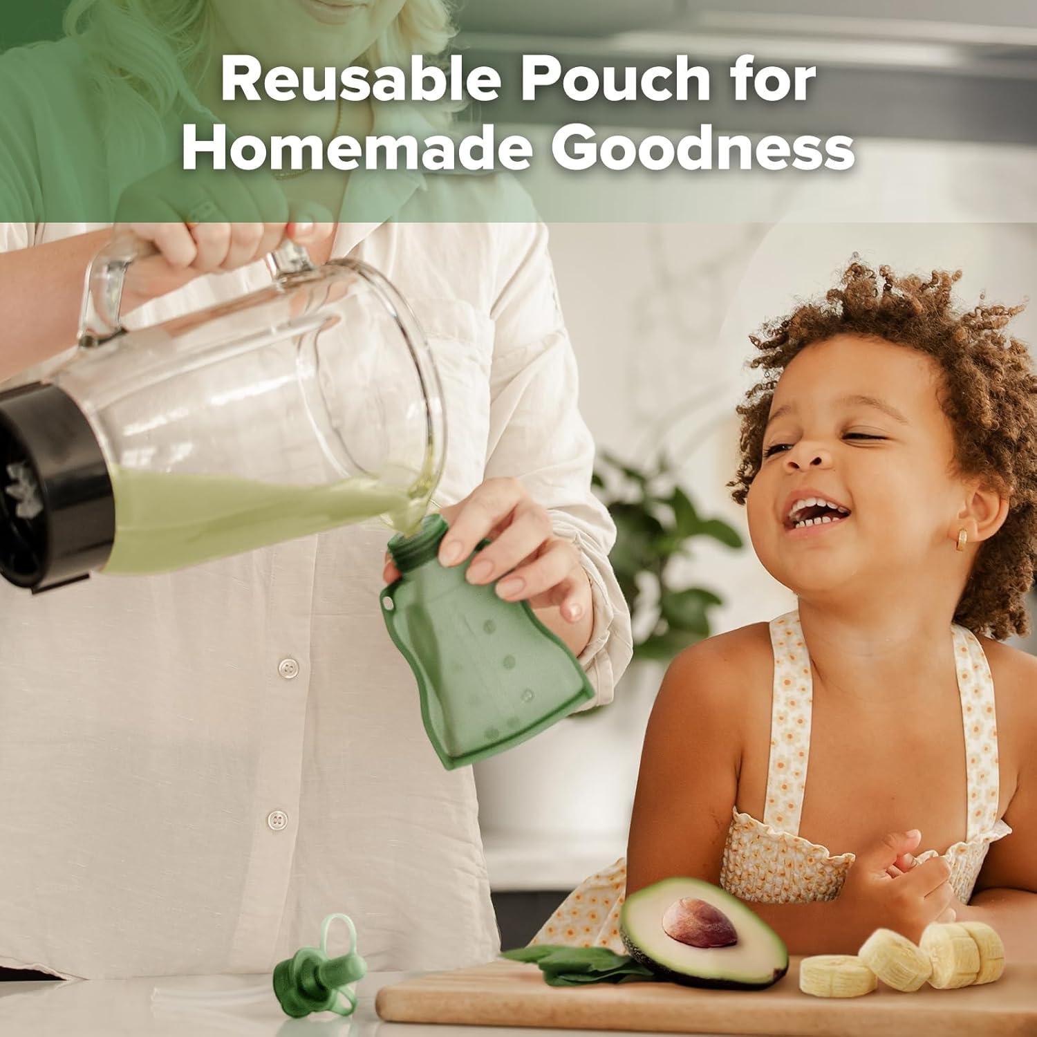 image:imagehaakaa Reusable Baby Food Pouches Refillable Baby Squeeze Silicone Yummy Pouch Soft Reusable Squeeze Storage Food Pouch for Kids ToddlerHome Made Food PureeSmoothie Pouch Bag 4oz 4 Pack6mGreen
