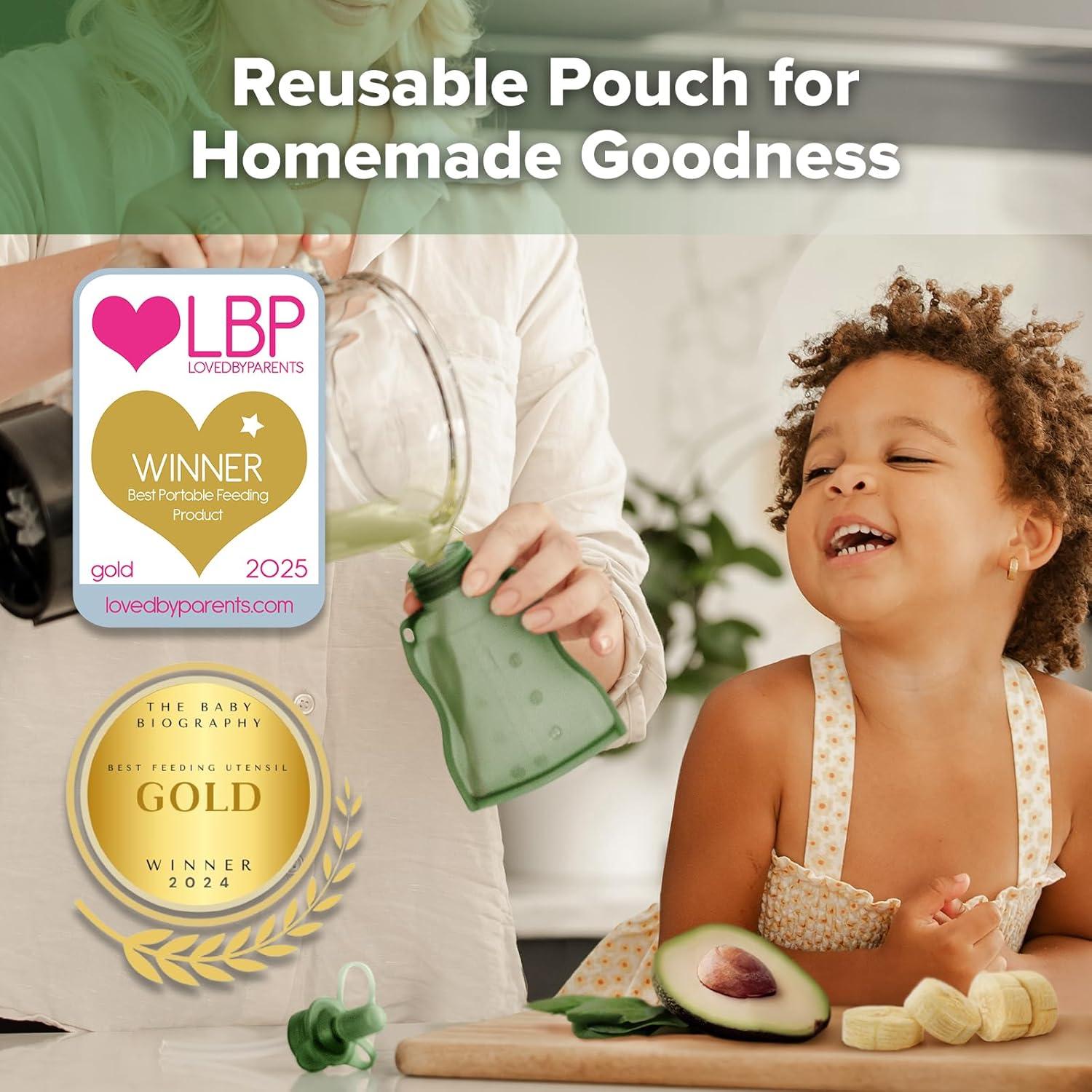 image:imagehaakaa Reusable Baby Food Pouches Refillable Baby Squeeze Silicone Yummy Pouch Soft Reusable Squeeze Storage Food Pouch for Kids ToddlerHome Made Food PureeSmoothie Pouch Bag 4oz 4 Pack6mGreen